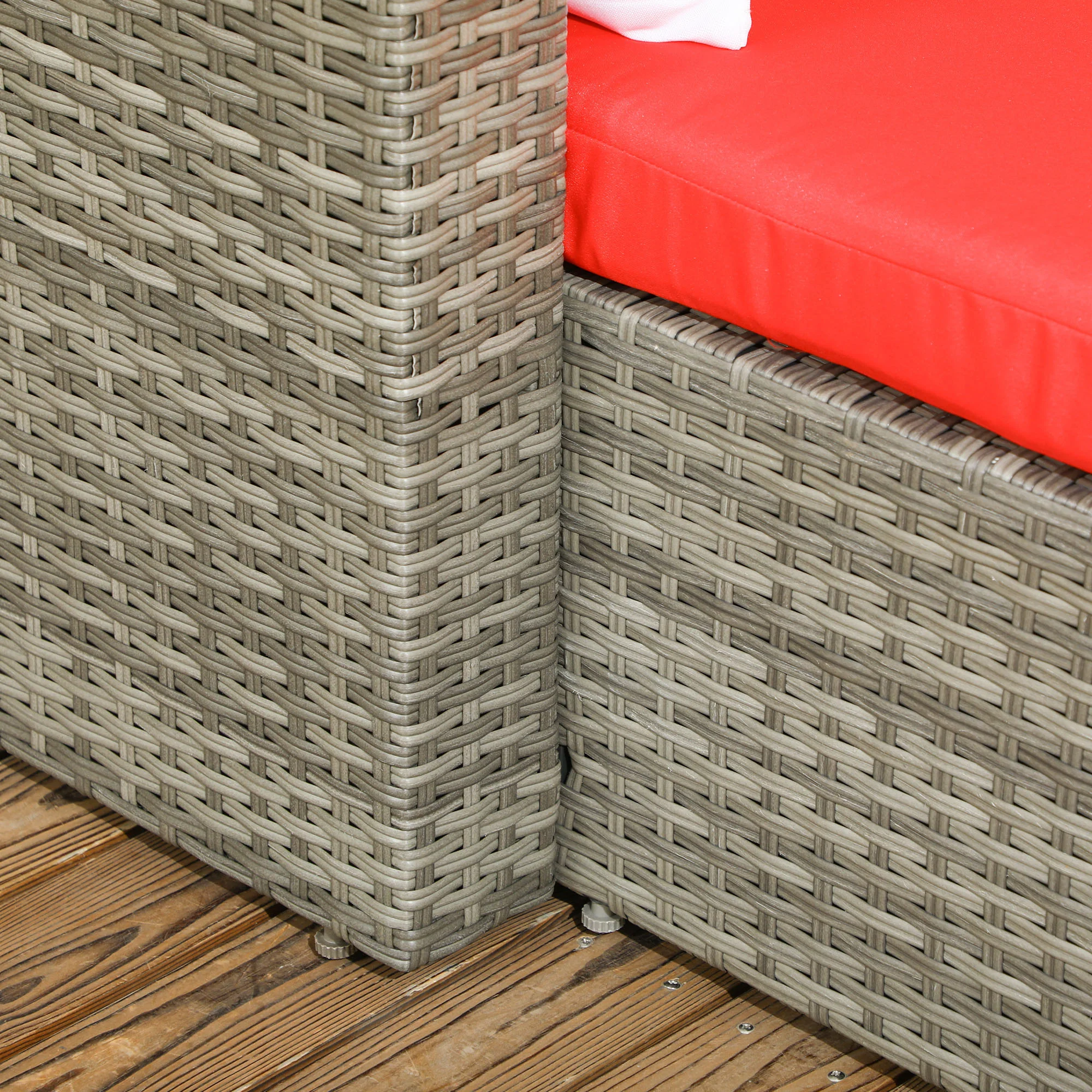 3-piece Modern Rattan Sofa Set with Coffee Table and Pillows, Red - Image 11