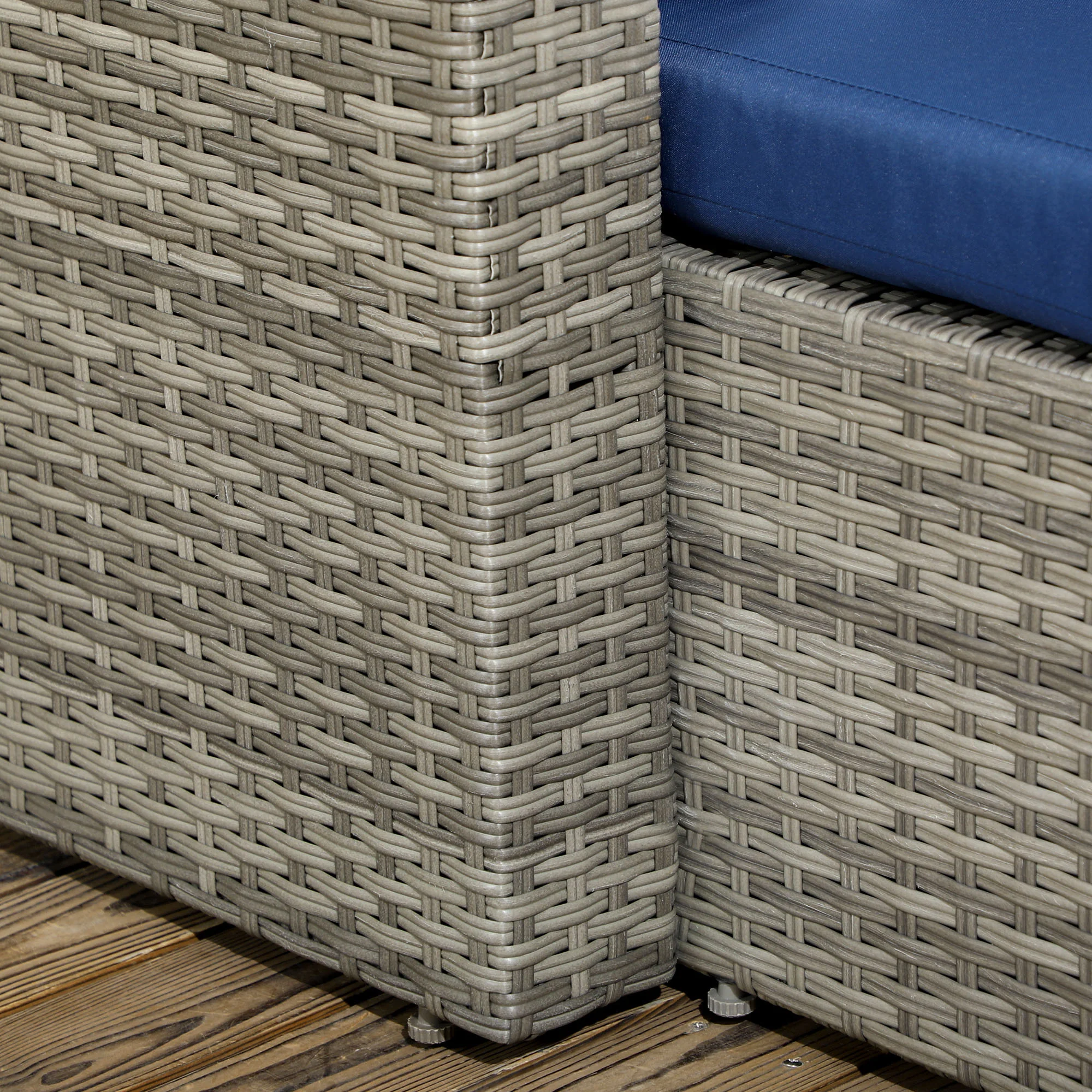3-Piece Modern Rattan Sofa Set with Coffee Table and Pillows, Navy Blue - Image 11