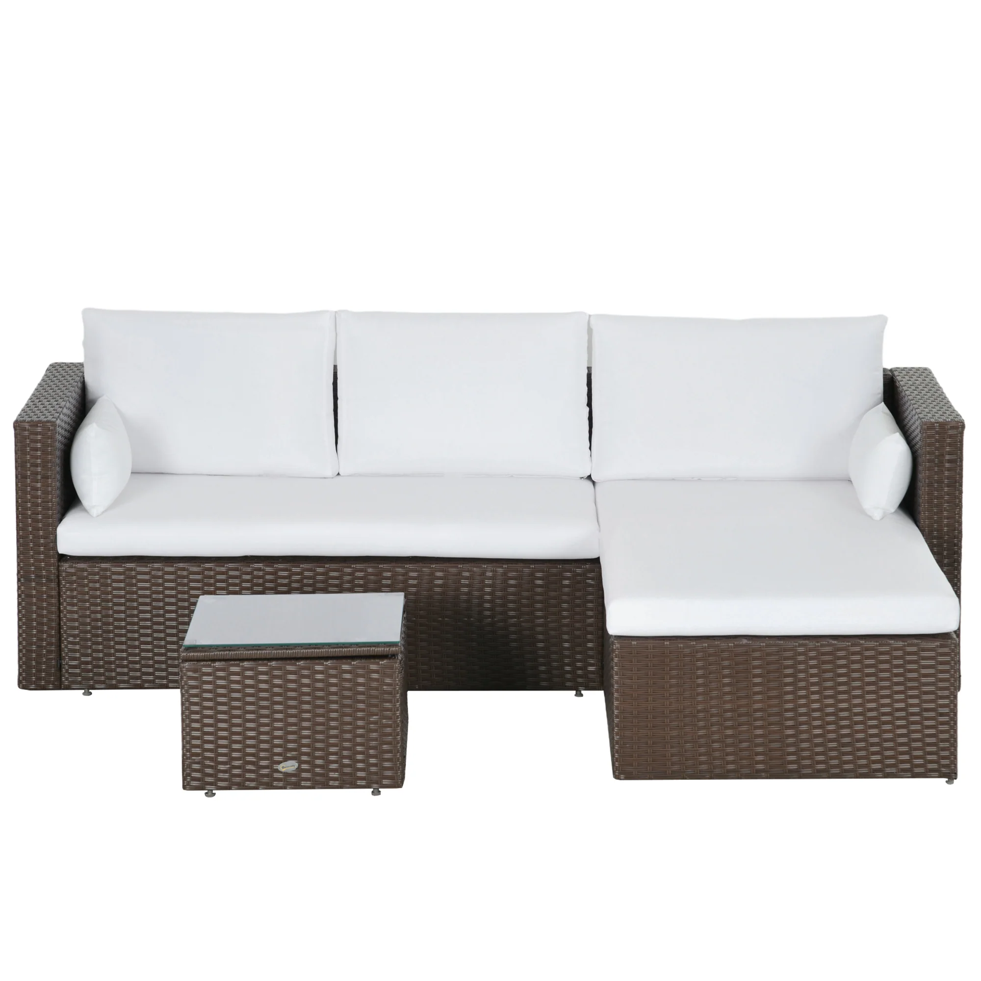 3-Piece Modern Rattan Sofa Set with Coffee Table and Cushions, White - Image 2
