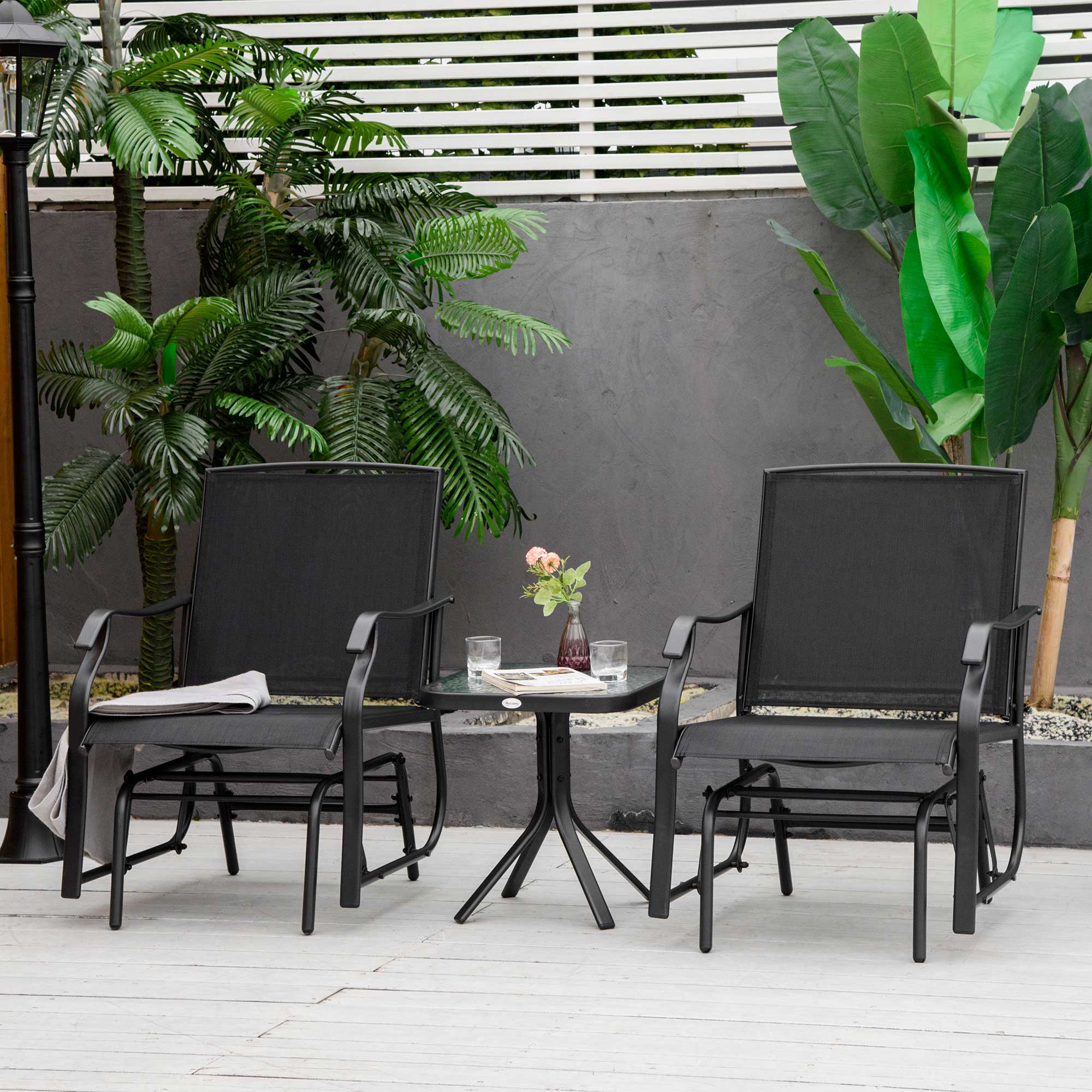 3 Piece Patio Glider Set with Breathable Mesh Seat & Glass Top Table, Black - Image 4