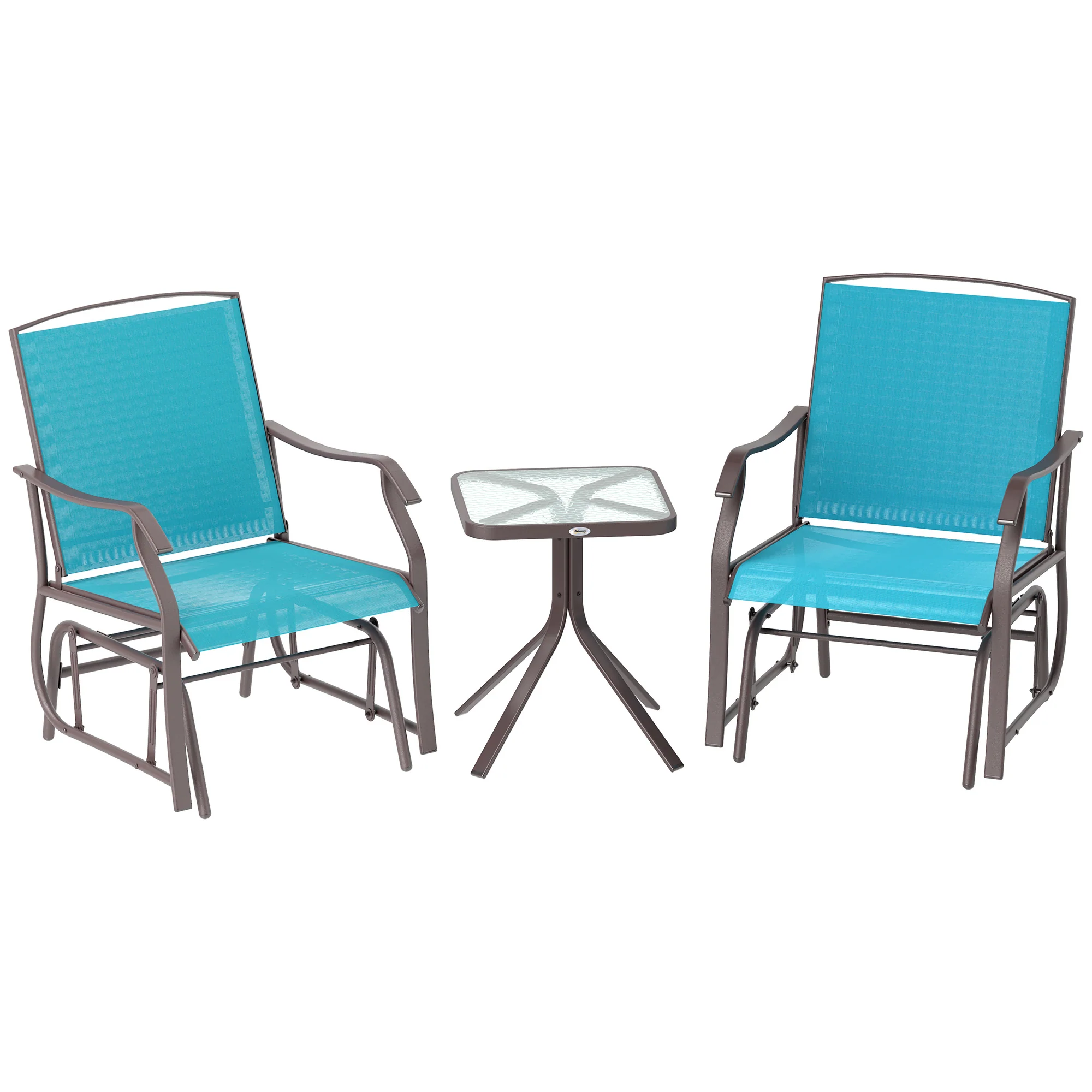 3 Piece Patio Glider Set with Breathable Mesh Seat & Glass Top Table, Blue - Image 12