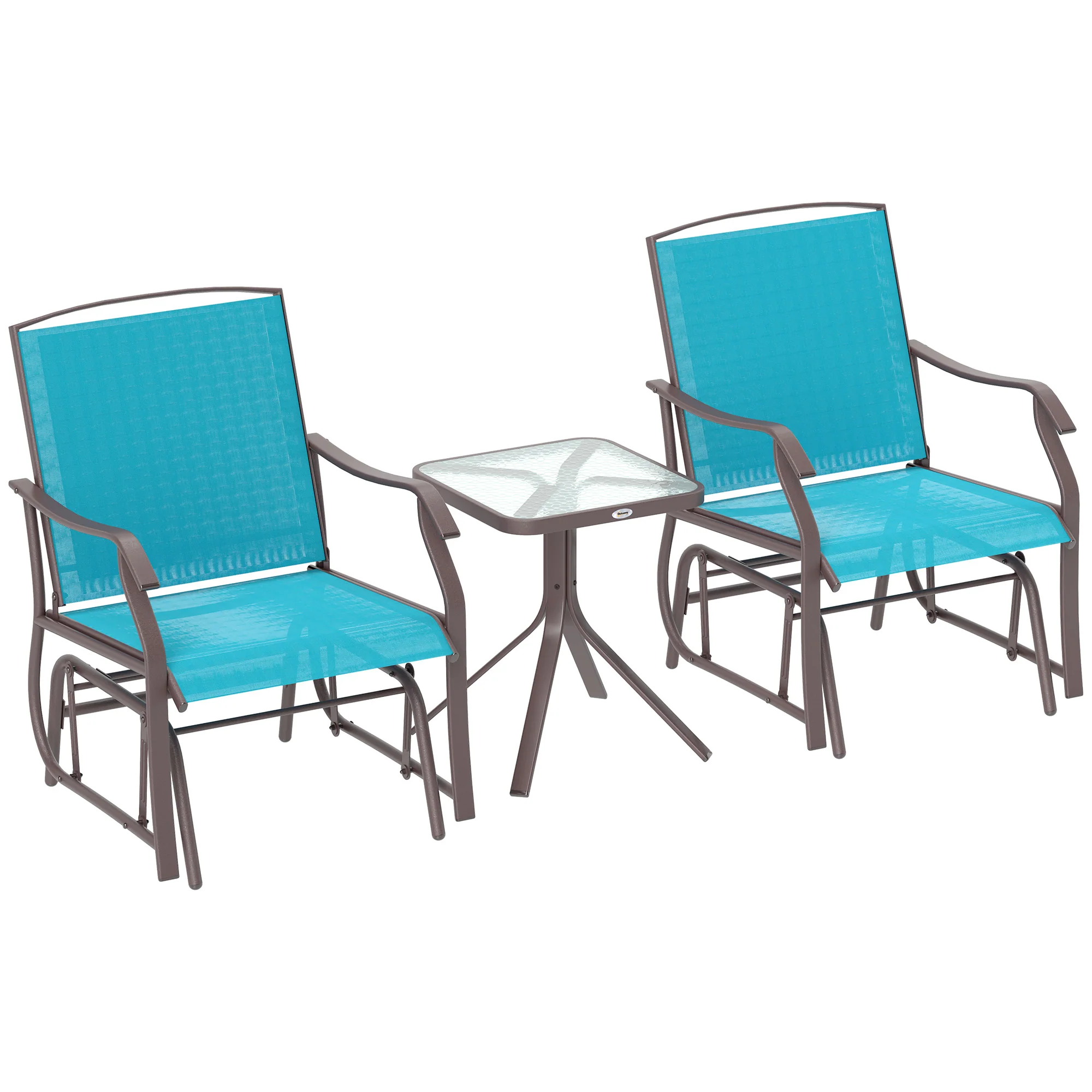 3 Piece Patio Glider Set with Breathable Mesh Seat & Glass Top Table, Blue - Image 2