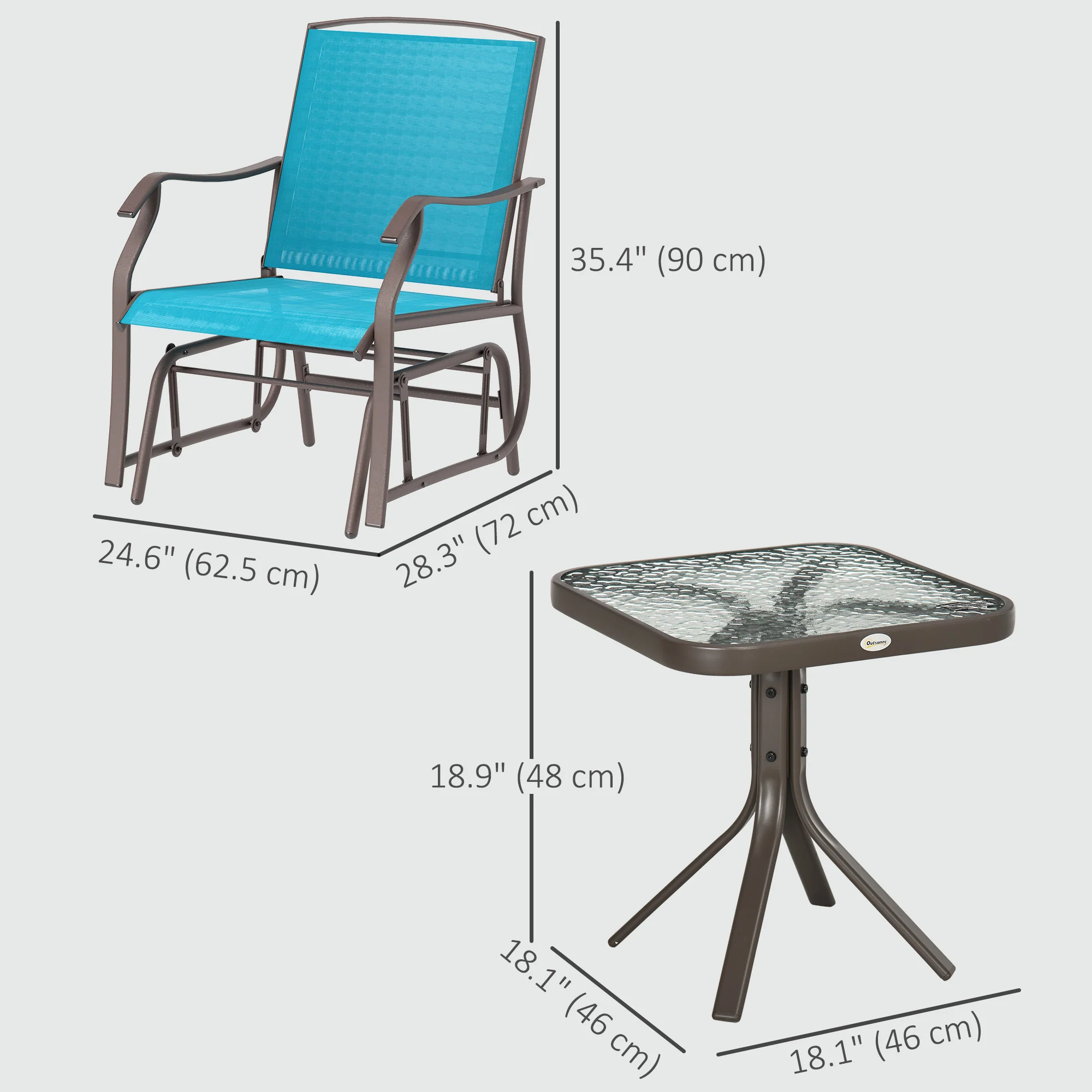 3 Piece Patio Glider Set with Breathable Mesh Seat & Glass Top Table, Blue - Image 5