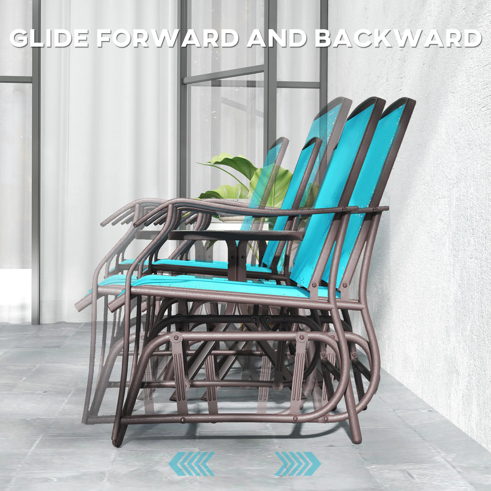 3 Piece Patio Glider Set with Breathable Mesh Seat & Glass Top Table, Blue - Image 6