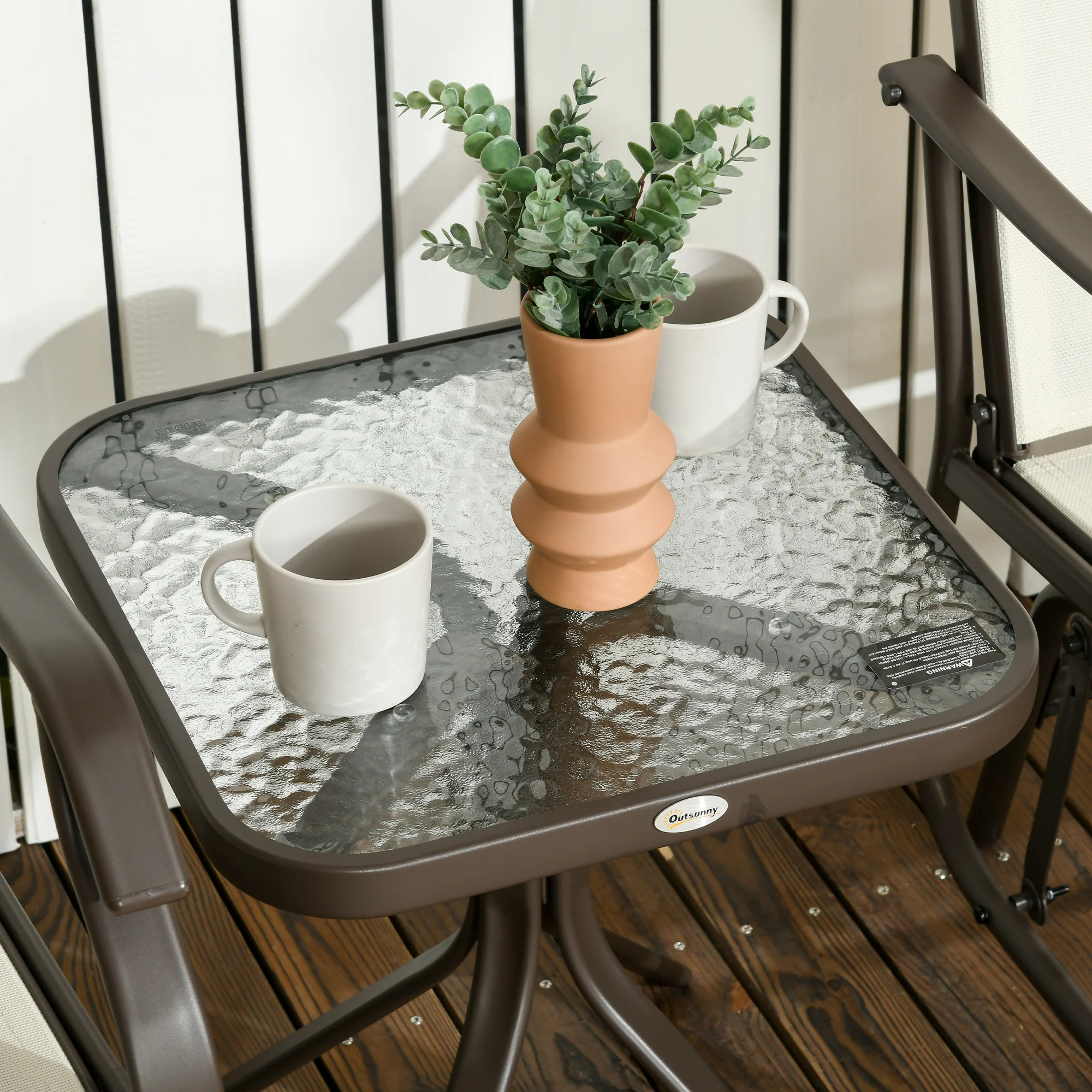 3 Piece Patio Glider Set with Breathable Mesh Seat & Glass Top Table, Cream White - Image 10