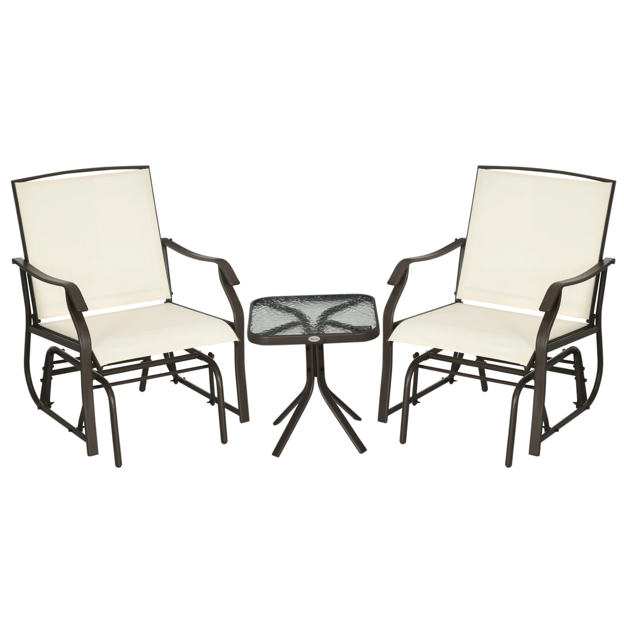 3 Piece Patio Glider Set with Breathable Mesh Seat & Glass Top Table, Cream White - Image 12
