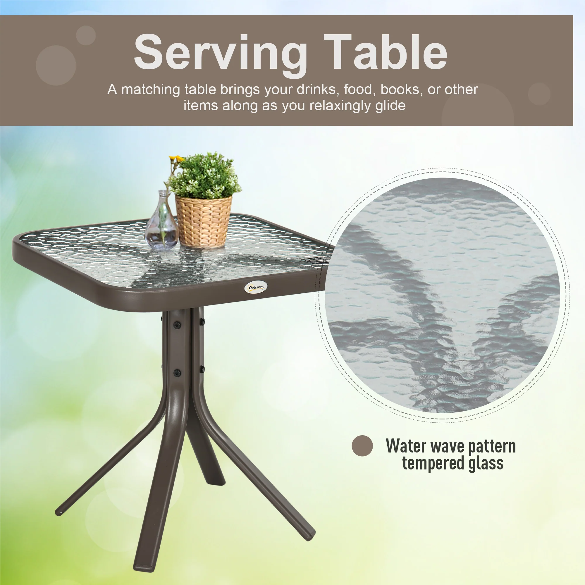 3 Piece Patio Glider Set with Breathable Mesh Seat & Glass Top Table, Cream White - Image 8