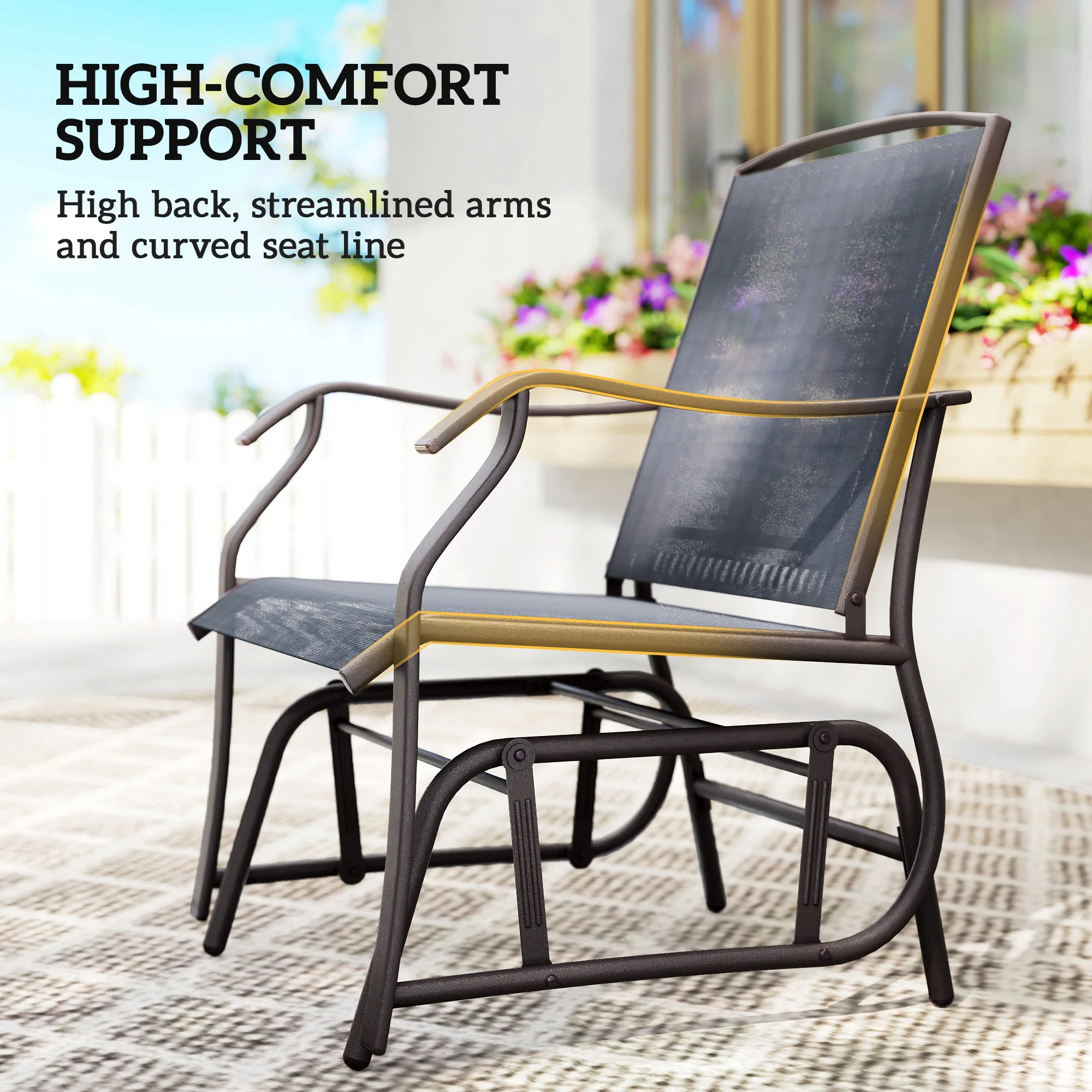 3 Piece Patio Glider Set with Breathable Mesh Seat & Glass Top Table, Grey - Image 9