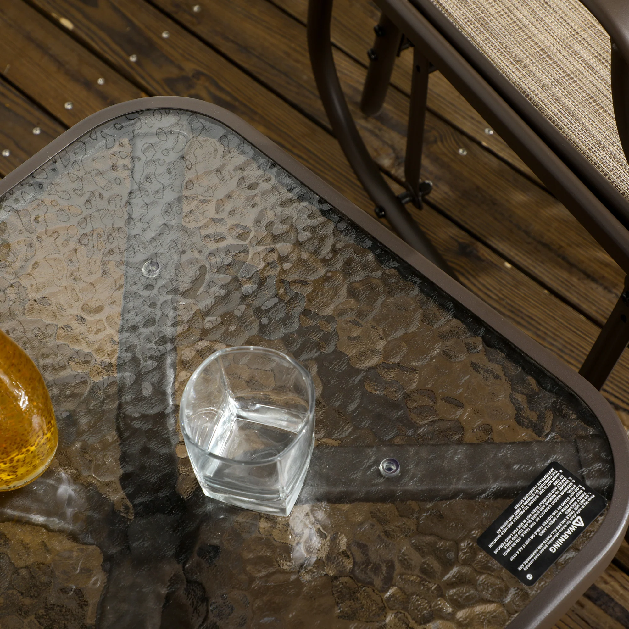 3 Piece Patio Glider Set with Breathable Mesh Seat & Glass Top Table, Mixed Brown - Image 10