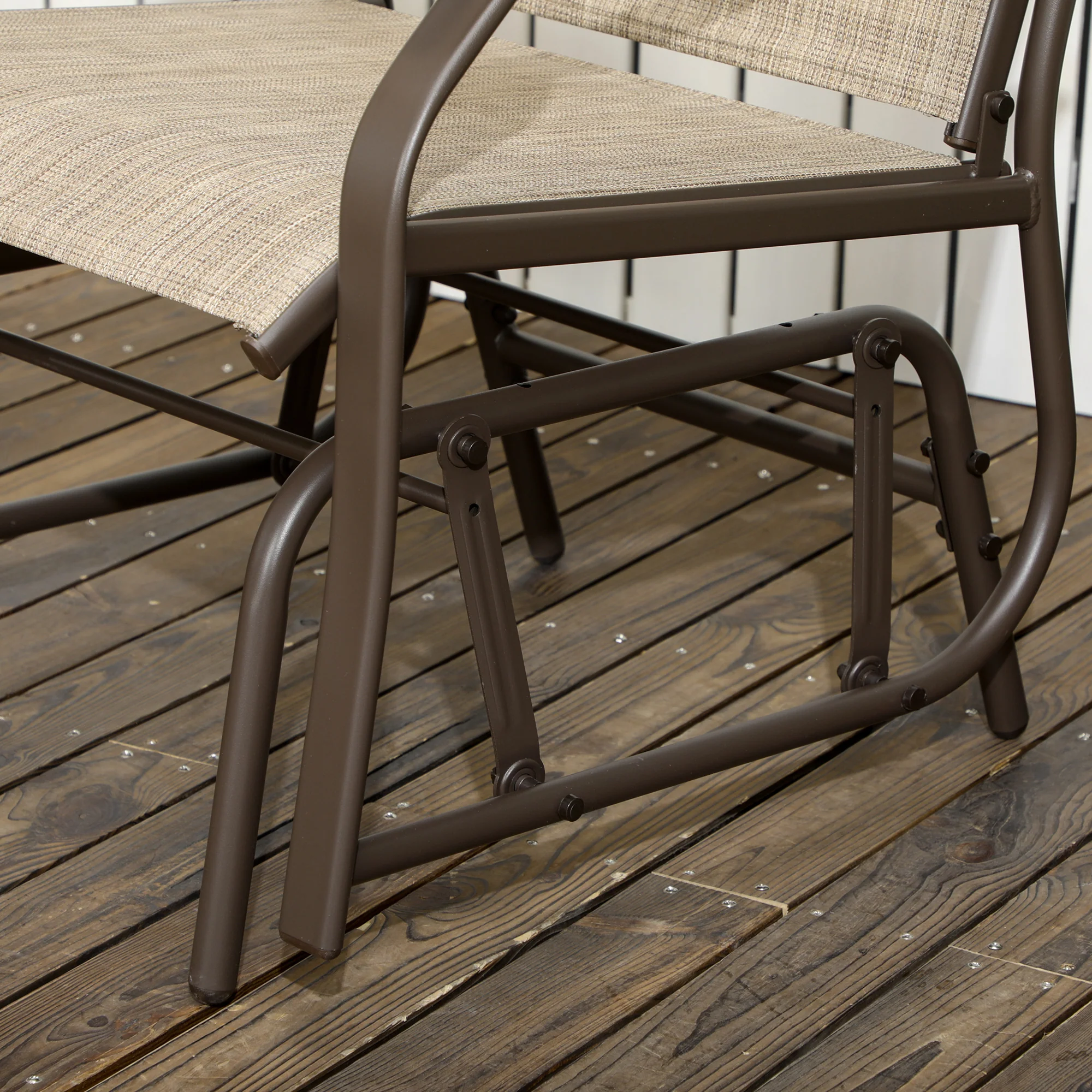 3 Piece Patio Glider Set with Breathable Mesh Seat & Glass Top Table, Mixed Brown - Image 11