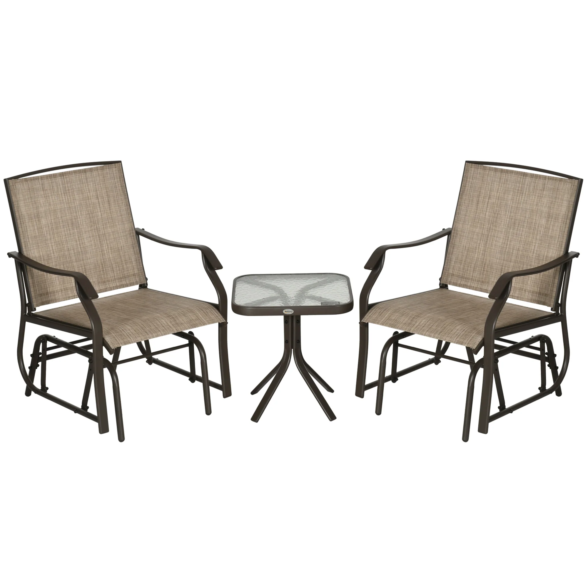 3 Piece Patio Glider Set with Breathable Mesh Seat & Glass Top Table, Mixed Brown - Image 12