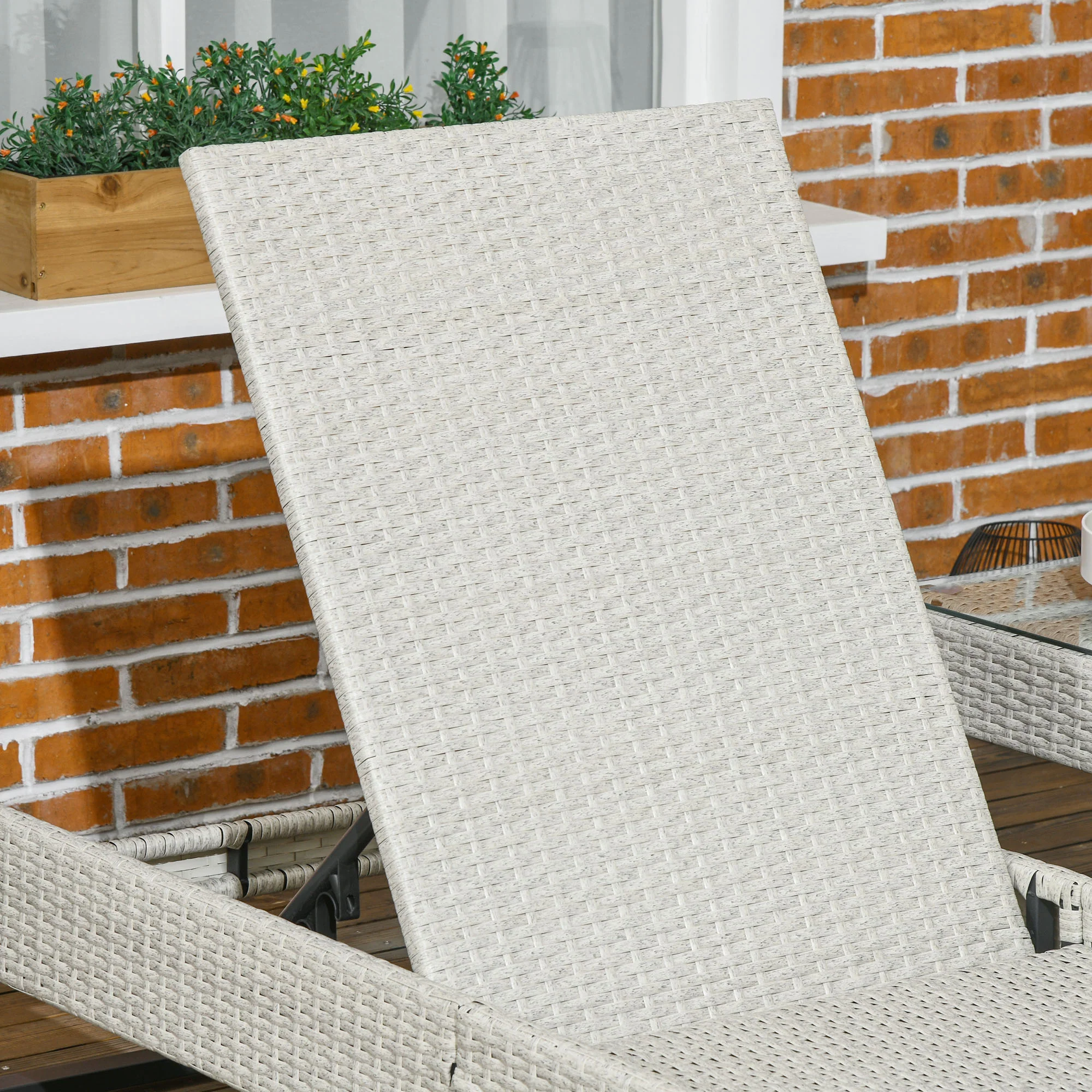 3 Pieces Rattan Sun Lounger Set w/ Adjustable Recliner, Headrests & Coffee Table, Light Grey - Image 11