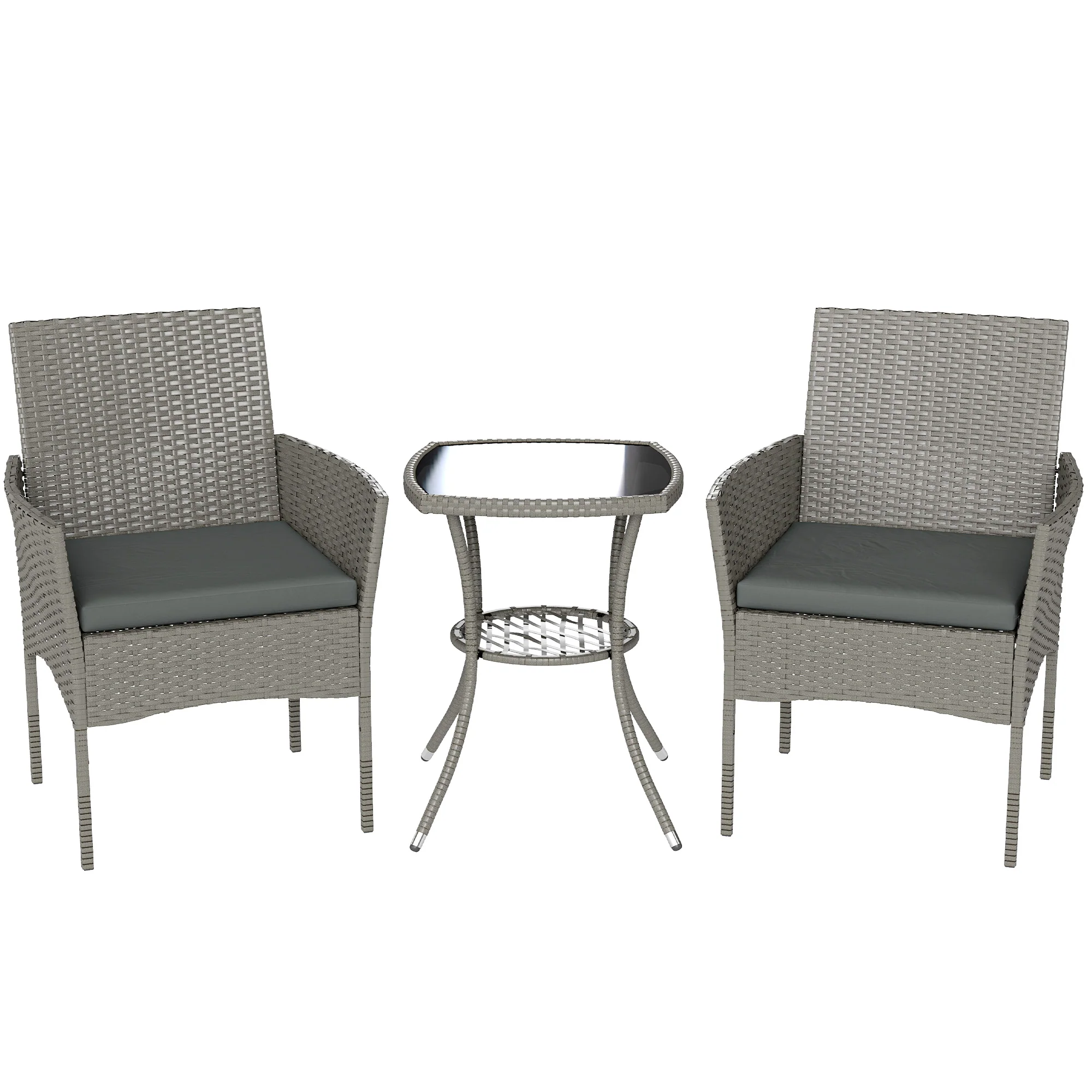 3-Piece PE Rattan Bistro Set with Glass-Top Table & Cushions, Dark Grey - Image 12