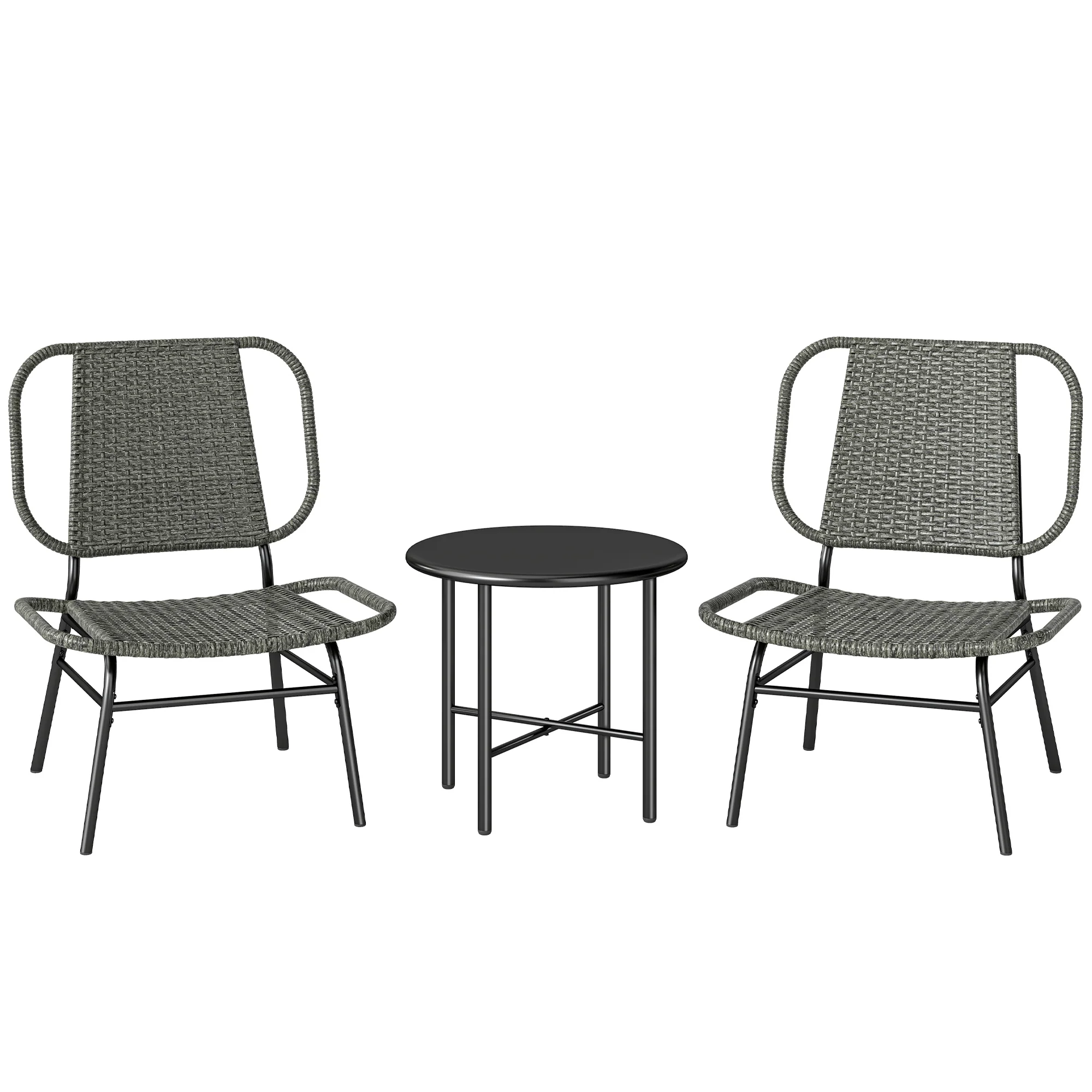 3 Piece Wicker Patio Bistro Set with 2 Armless Chairs and Steel Table, Grey - Image 12