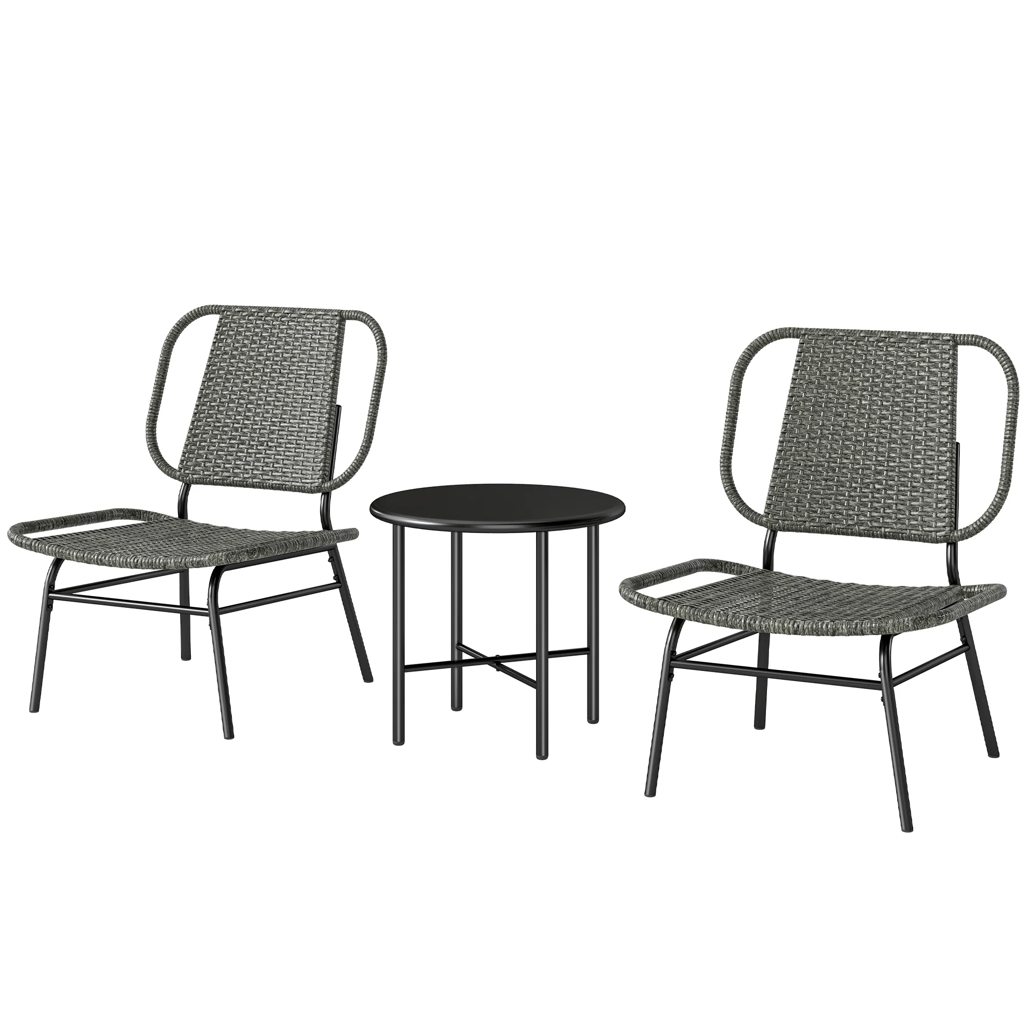 3 Piece Wicker Patio Bistro Set with 2 Armless Chairs and Steel Table, Grey - Image 2