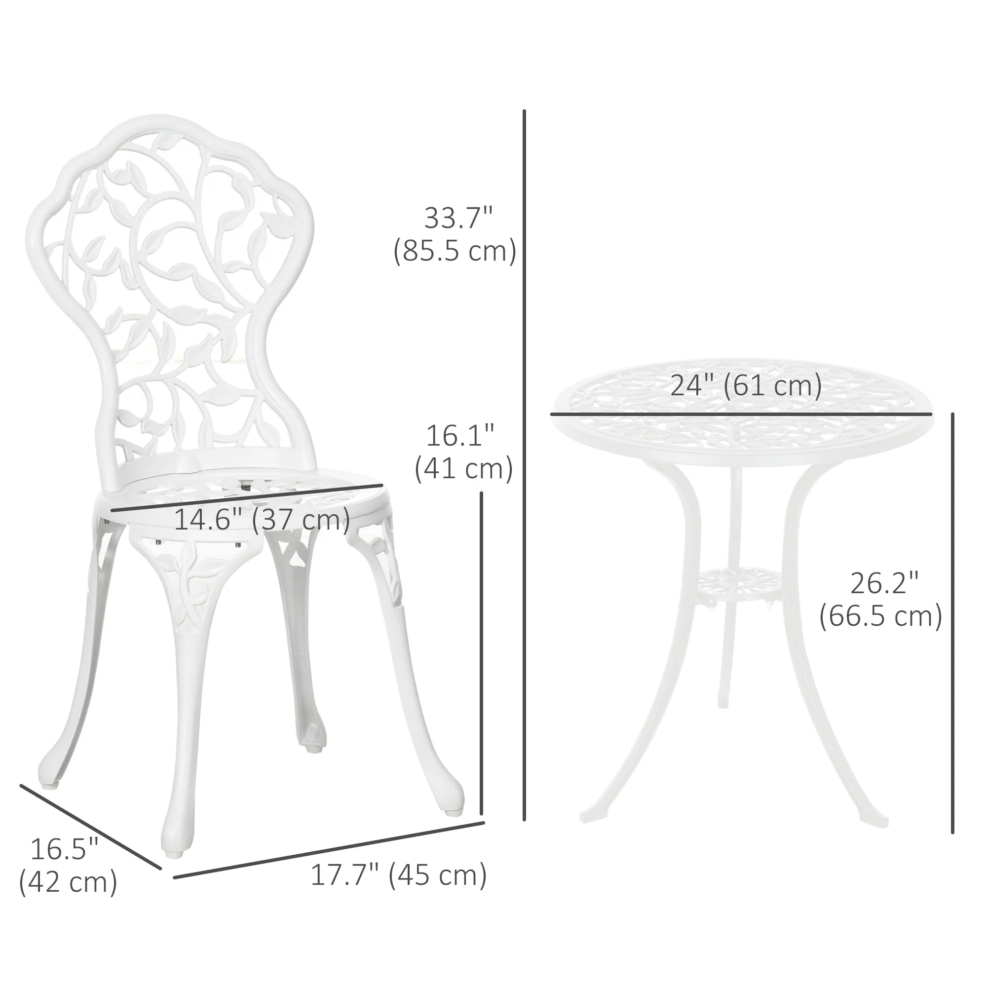 3 Pieces Outdoor Furniture Set, Patio Table and Chairs for Garden, Balcony, Porch, White - Image 5