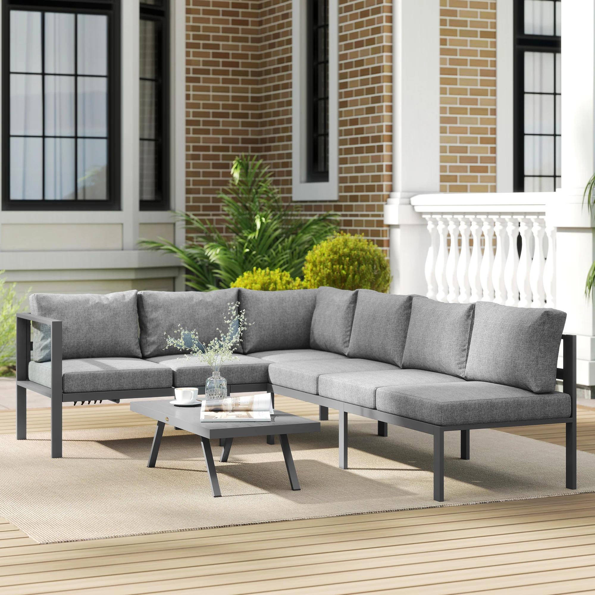 3 Piece Aluminium Corner Lounge Set with Adjustable Backrest, Dark Grey - Image 3