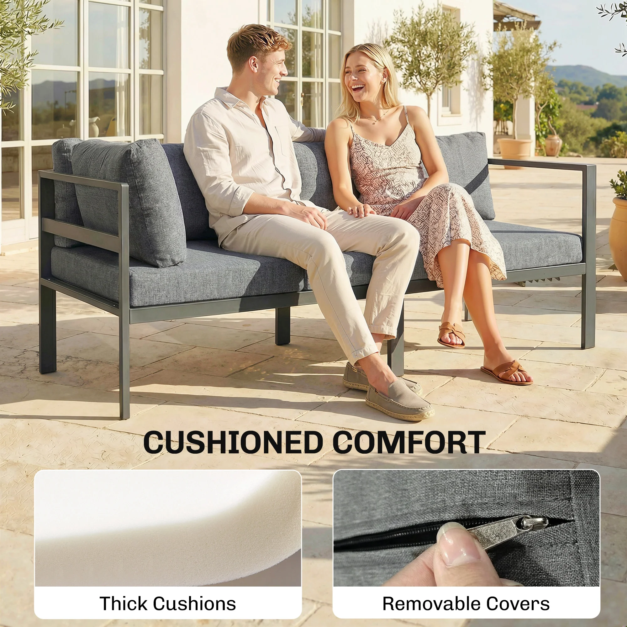 3 Piece Aluminium Corner Lounge Set with Adjustable Backrest, Dark Grey - Image 8