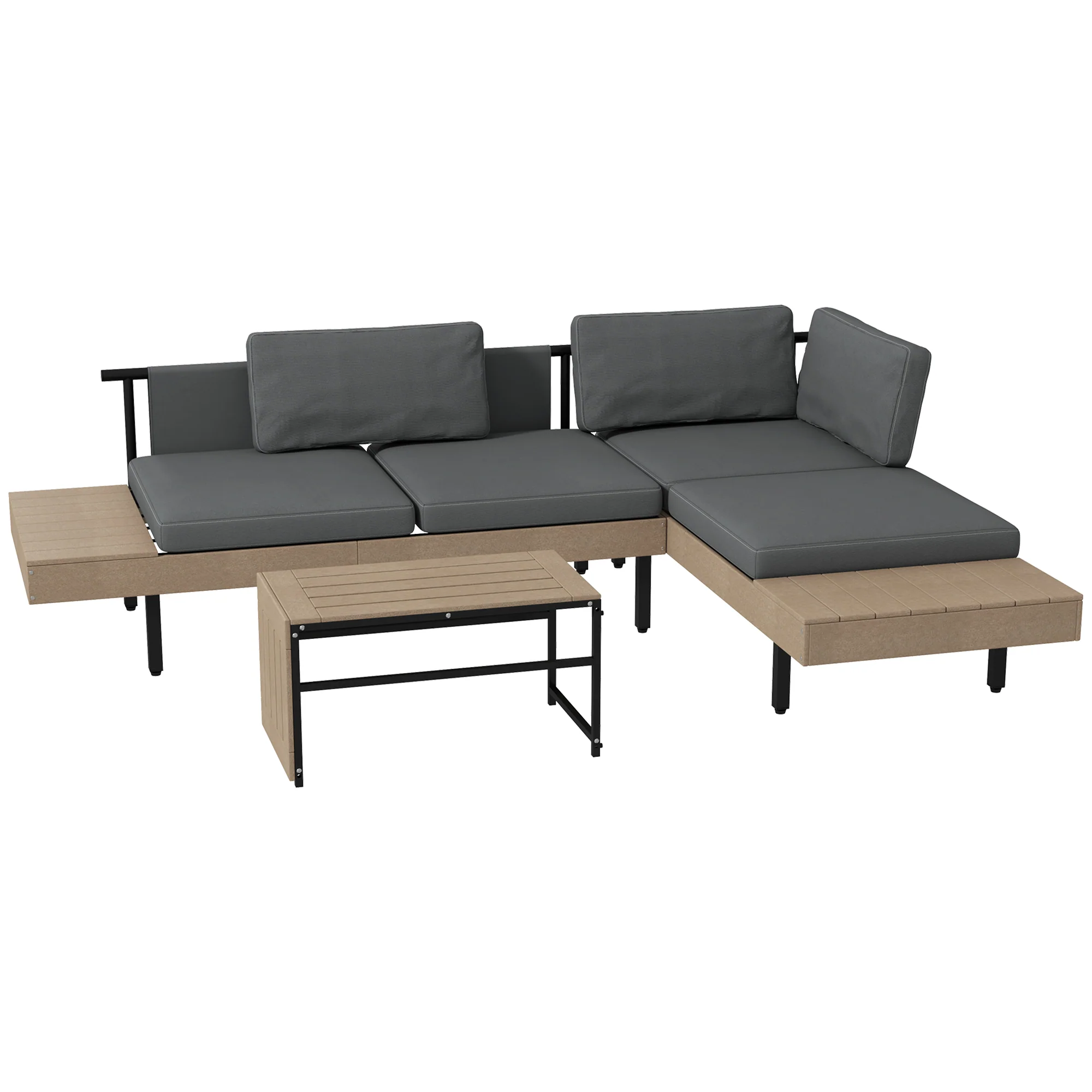 FlexNook L Shaped Corner Sofa Set with Table and Cushions, HDPE, for Garden, Patio, Grey - Image 2