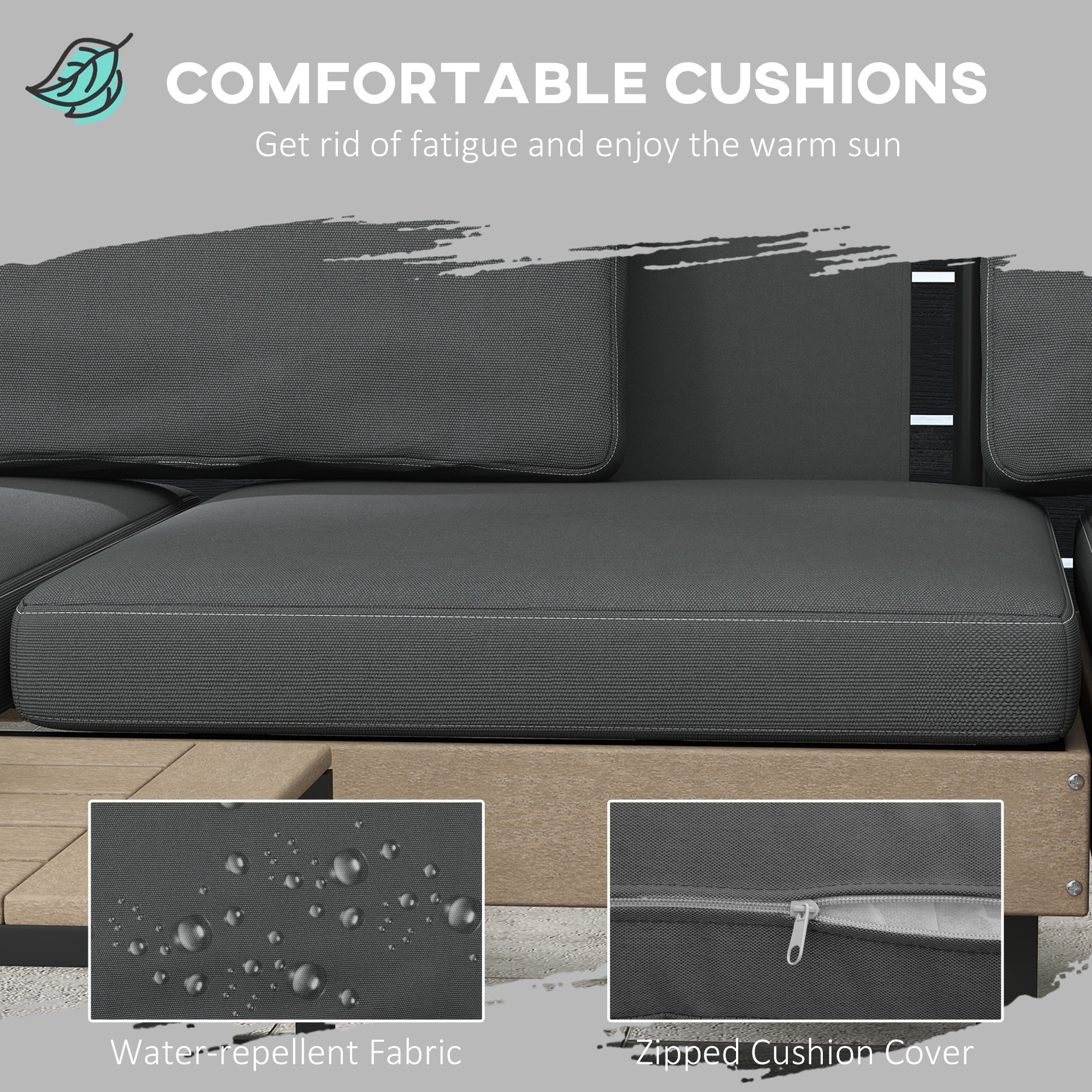FlexNook L Shaped Corner Sofa Set with Table and Cushions, HDPE, for Garden, Patio, Grey - Image 7