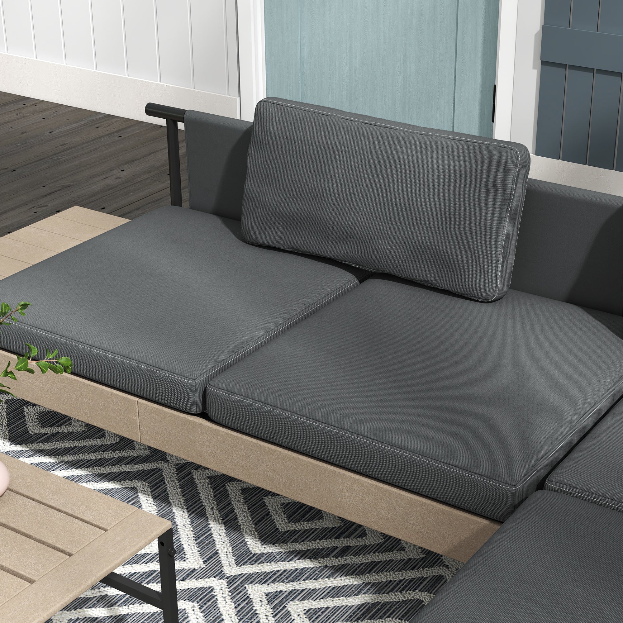 FlexNook L Shaped Corner Sofa Set with Table and Cushions, HDPE, for Garden, Patio, Grey - Image 9