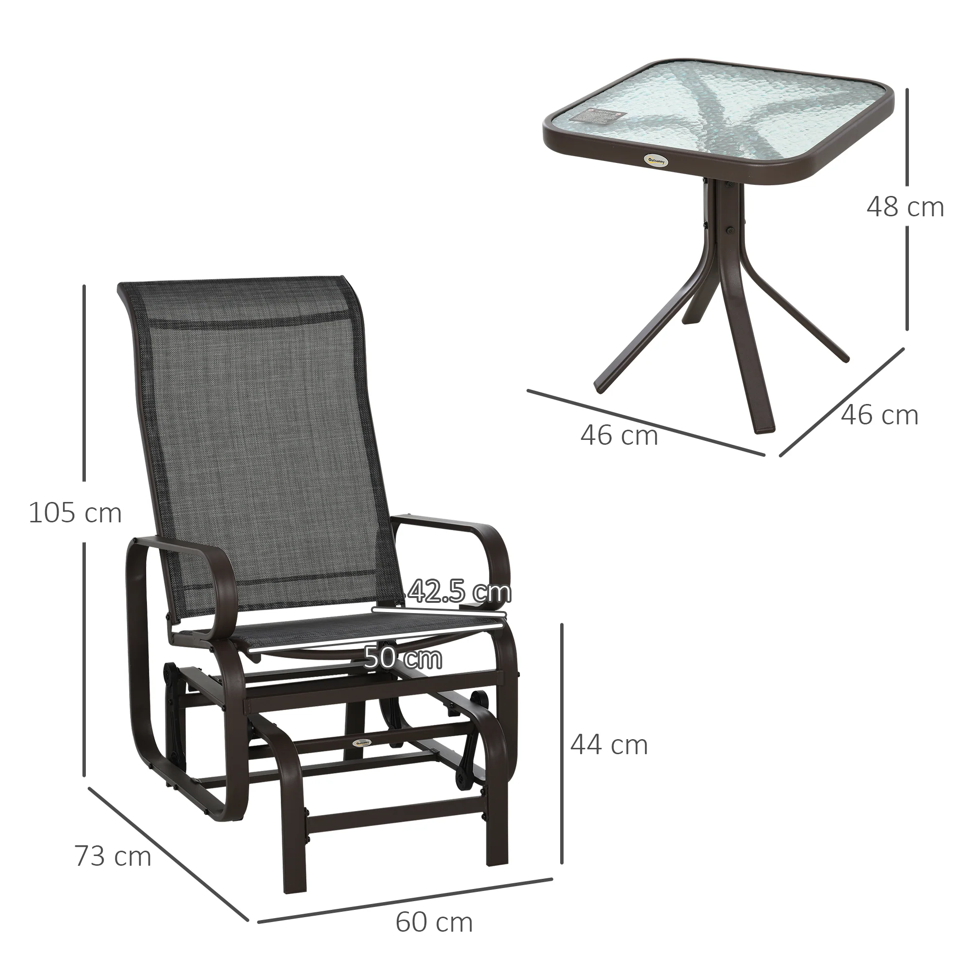 Glider Rocking Chair Set with Glass Top Coffee Table & Breath Mesh Fabric Seat, Brown - Image 5