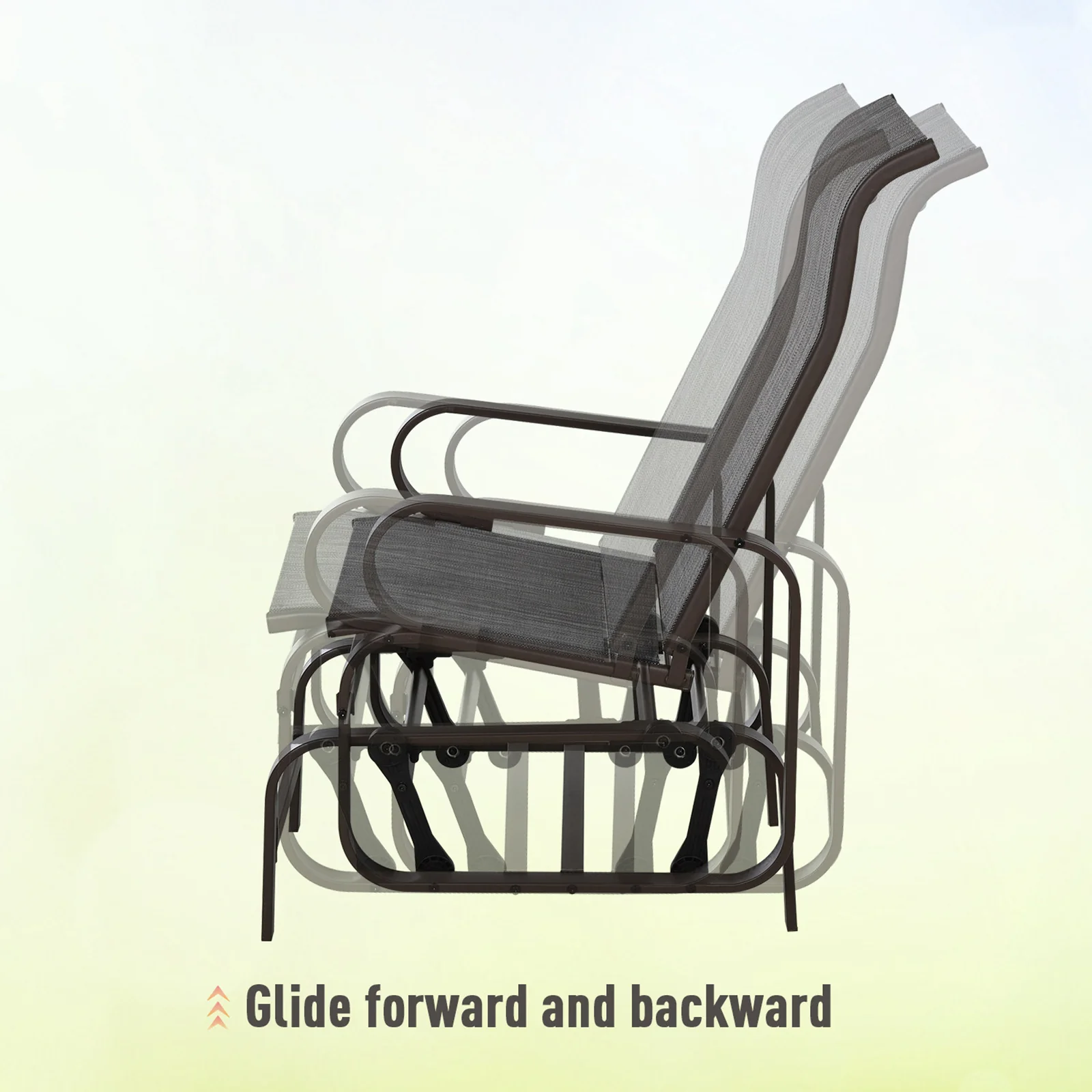 Glider Rocking Chair Set with Glass Top Coffee Table & Breath Mesh Fabric Seat, Brown - Image 8