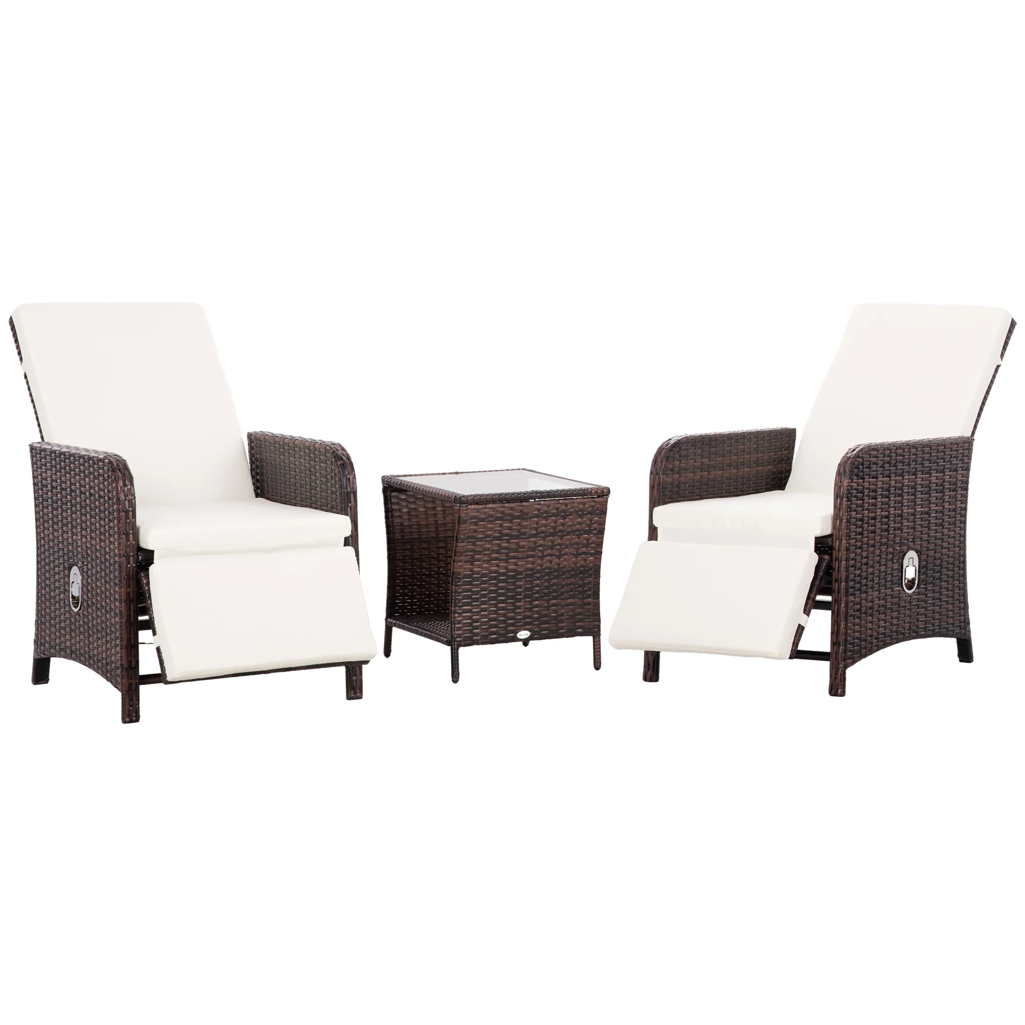 3 Pieces Garden Rattan Bistro Set with Adjustable Backrest Armchairs & Glass Top Table, Mixed-Brown - Image 2