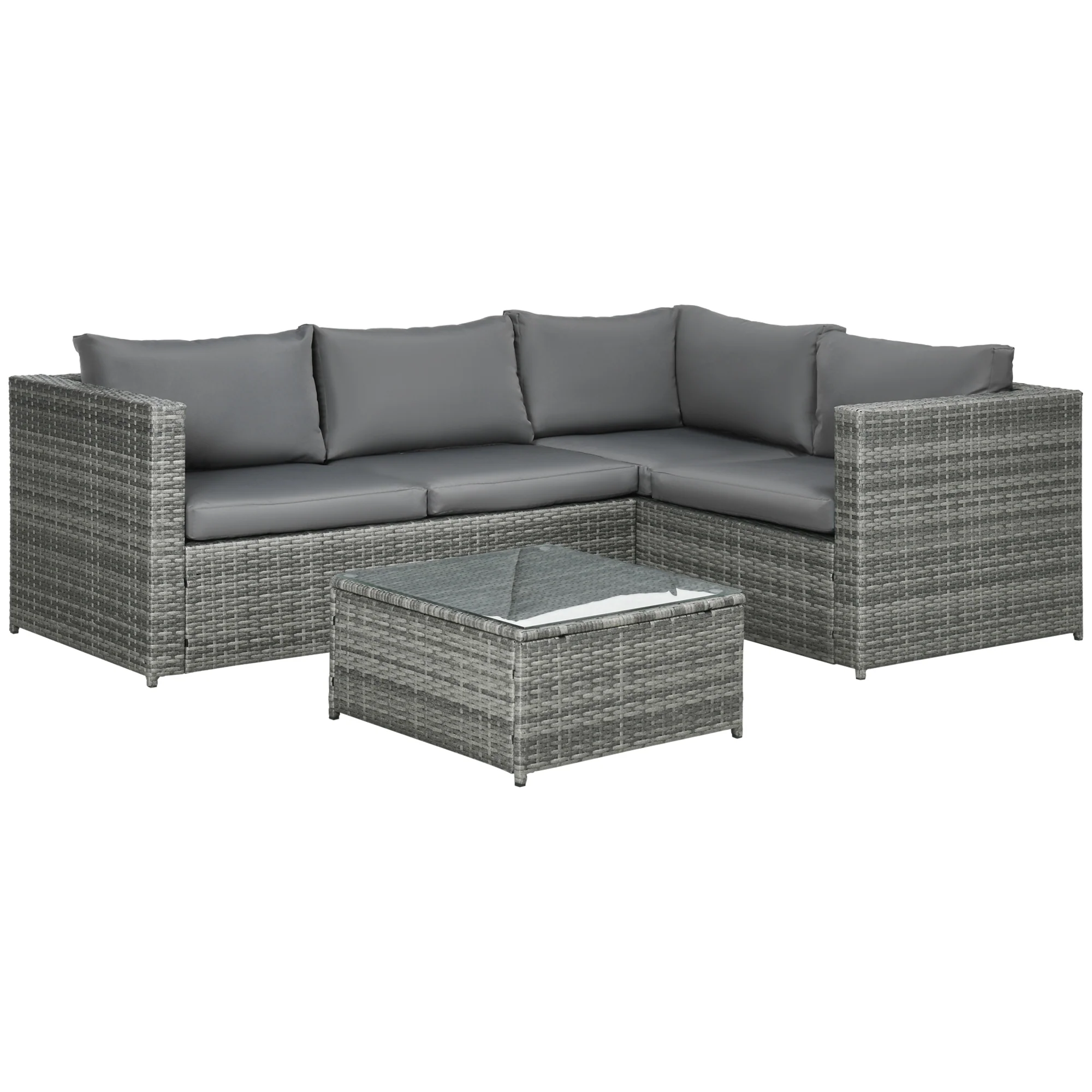 3-Piece Rattan Wicker Conversation Set with 2 Loveseats & Coffee Table, Grey - Image 12