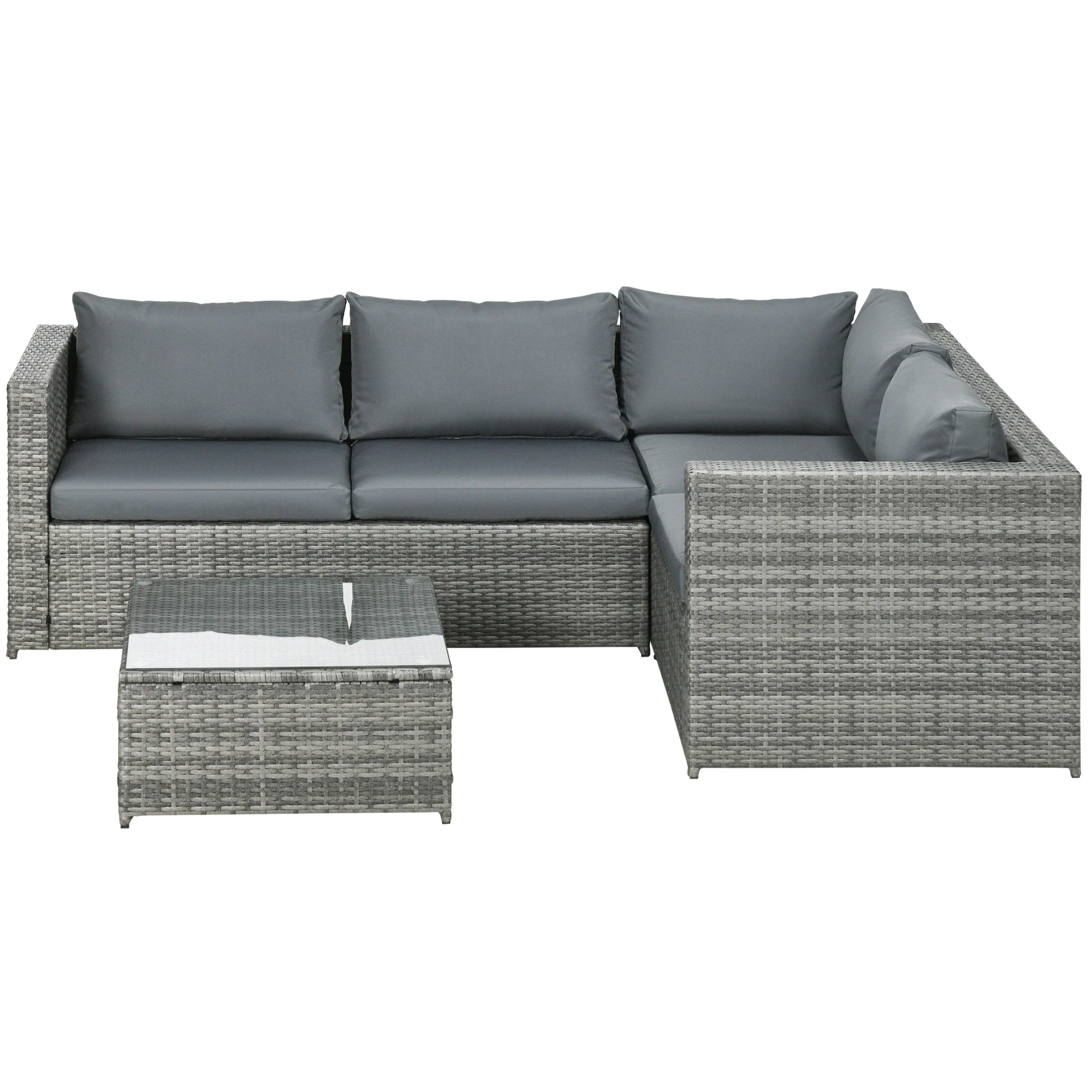 3-Piece Rattan Wicker Conversation Set with 2 Loveseats & Coffee Table, Grey - Image 2