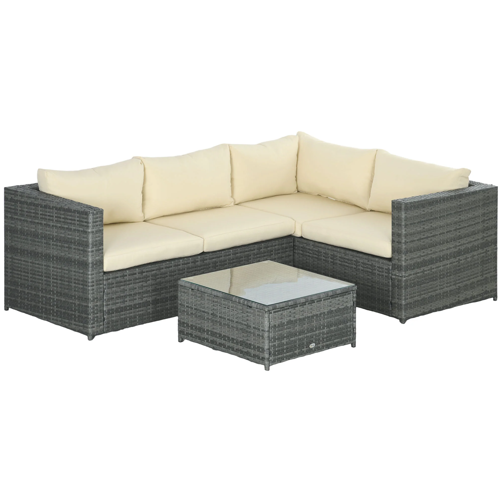 3-Piece Rattan Wicker Conversation Set with Two Loveseats and Coffee Table, Beige