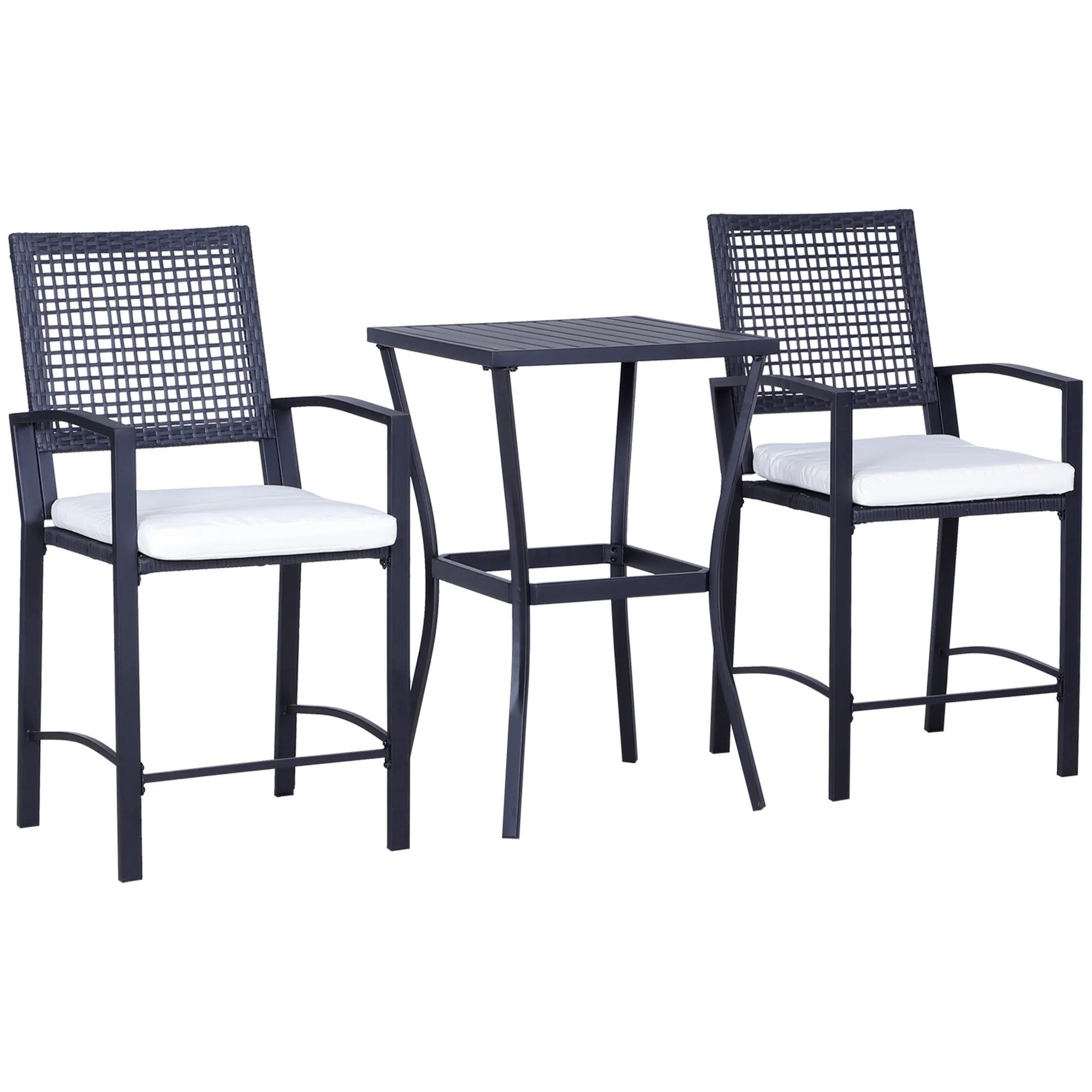 3pc Rattan Patio Bar Set w/ Cushions, All Weather Wicker Bar Height Furniture, Cream White - Image 12