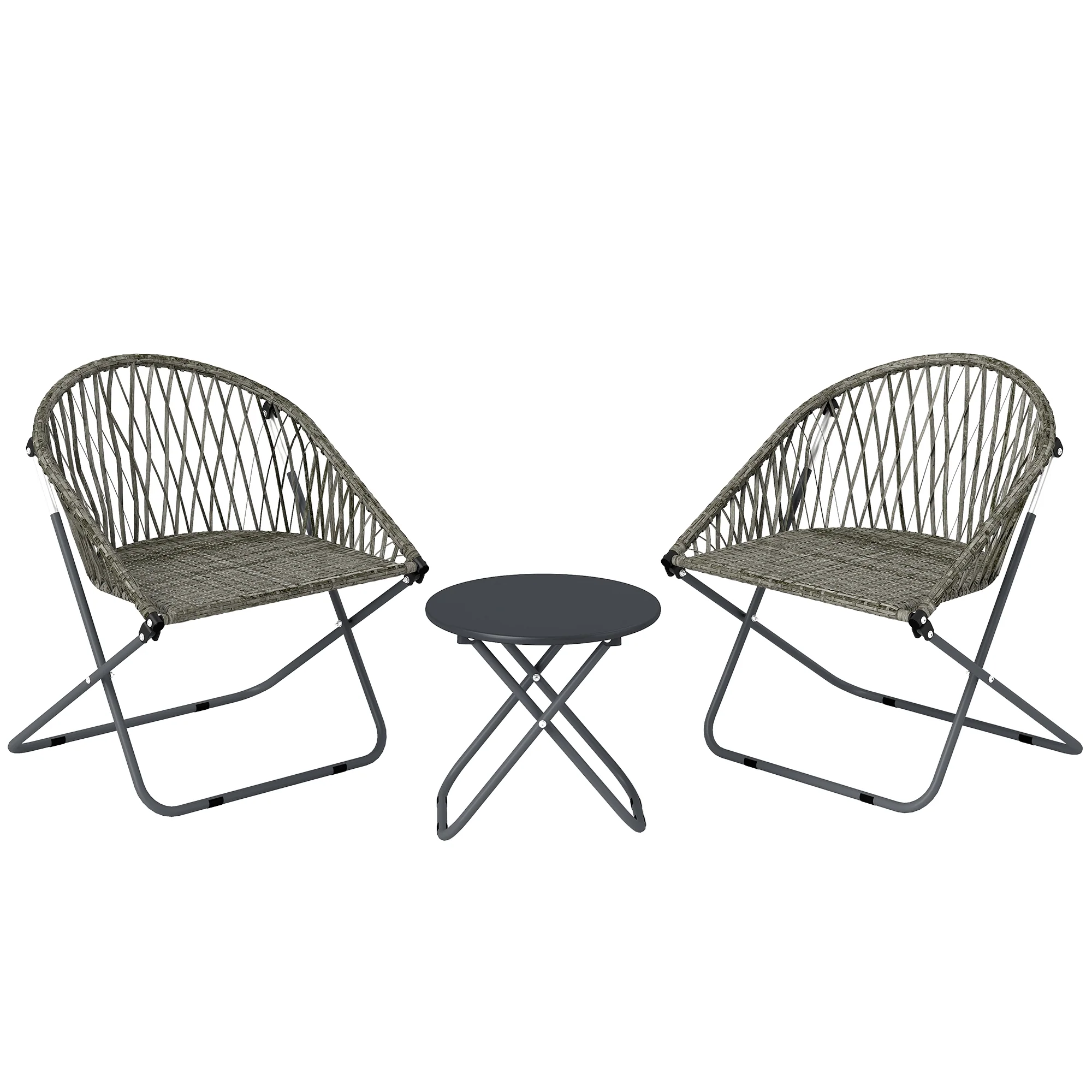 3 Piece Patio Bistro Set with Folding Rattan Chairs, Grey - Image 12