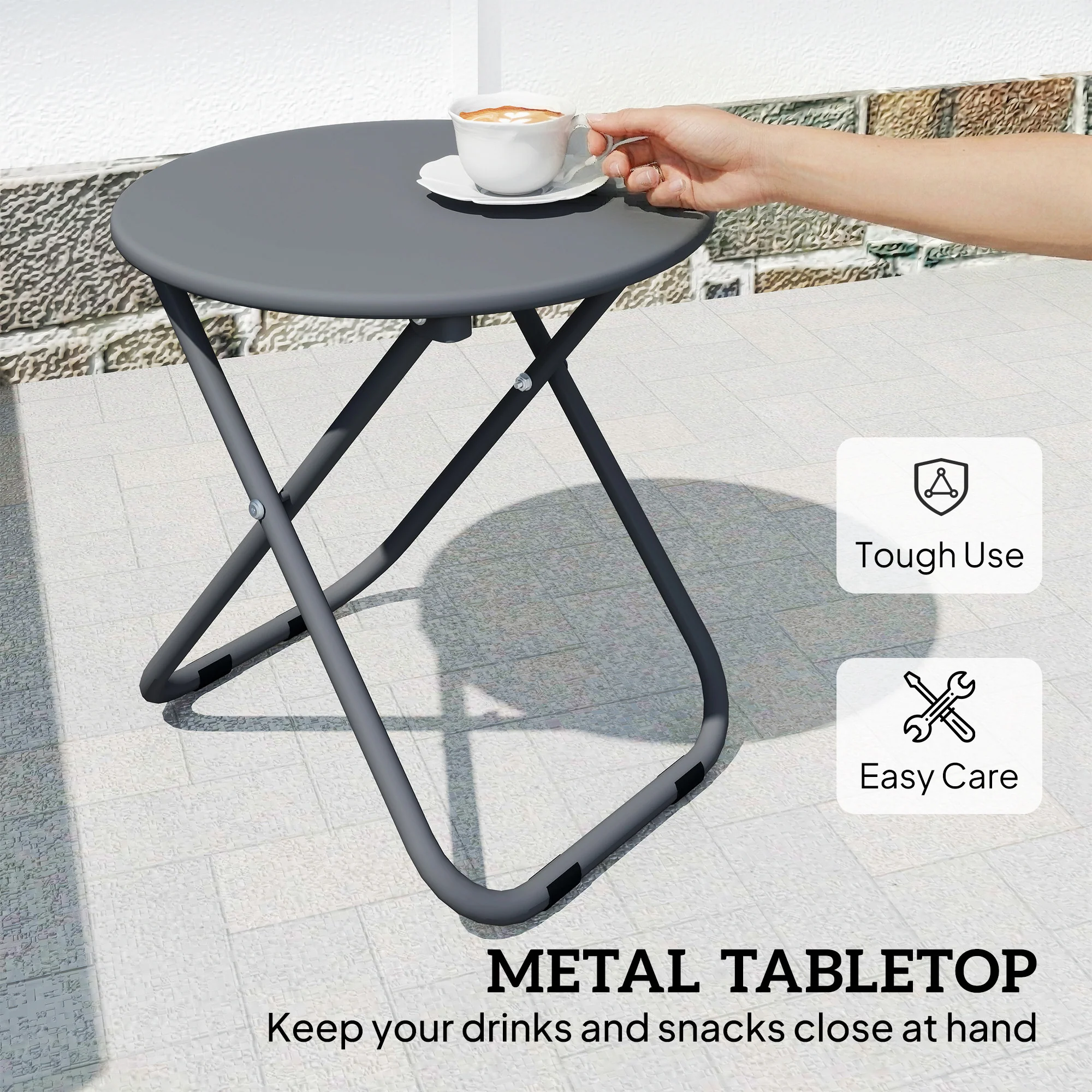 3 Piece Patio Bistro Set with Folding Rattan Chairs, Grey - Image 9