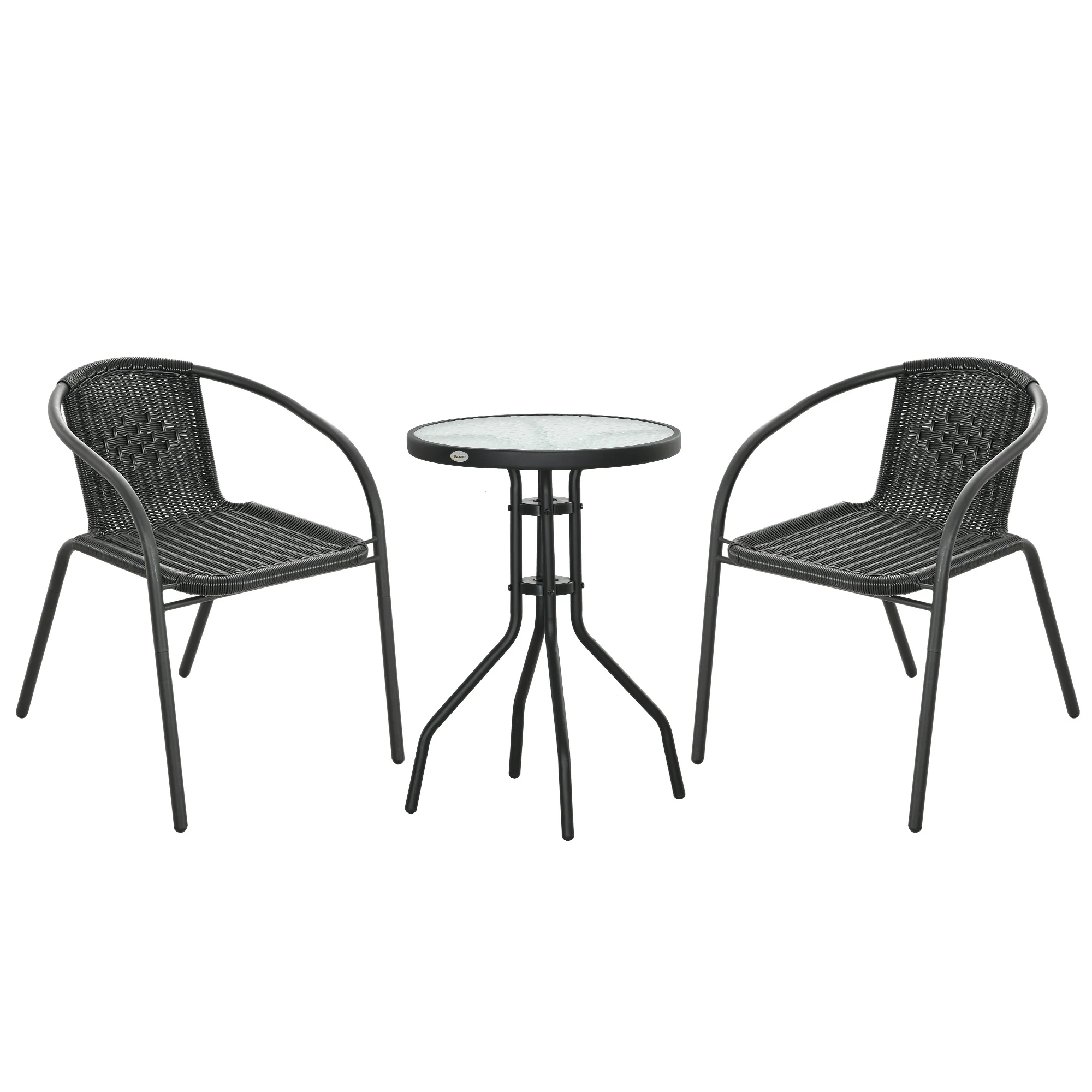 3 Piece Rattan Bistro Set with Coffee Table & Stackable Chairs, Black - Image 12