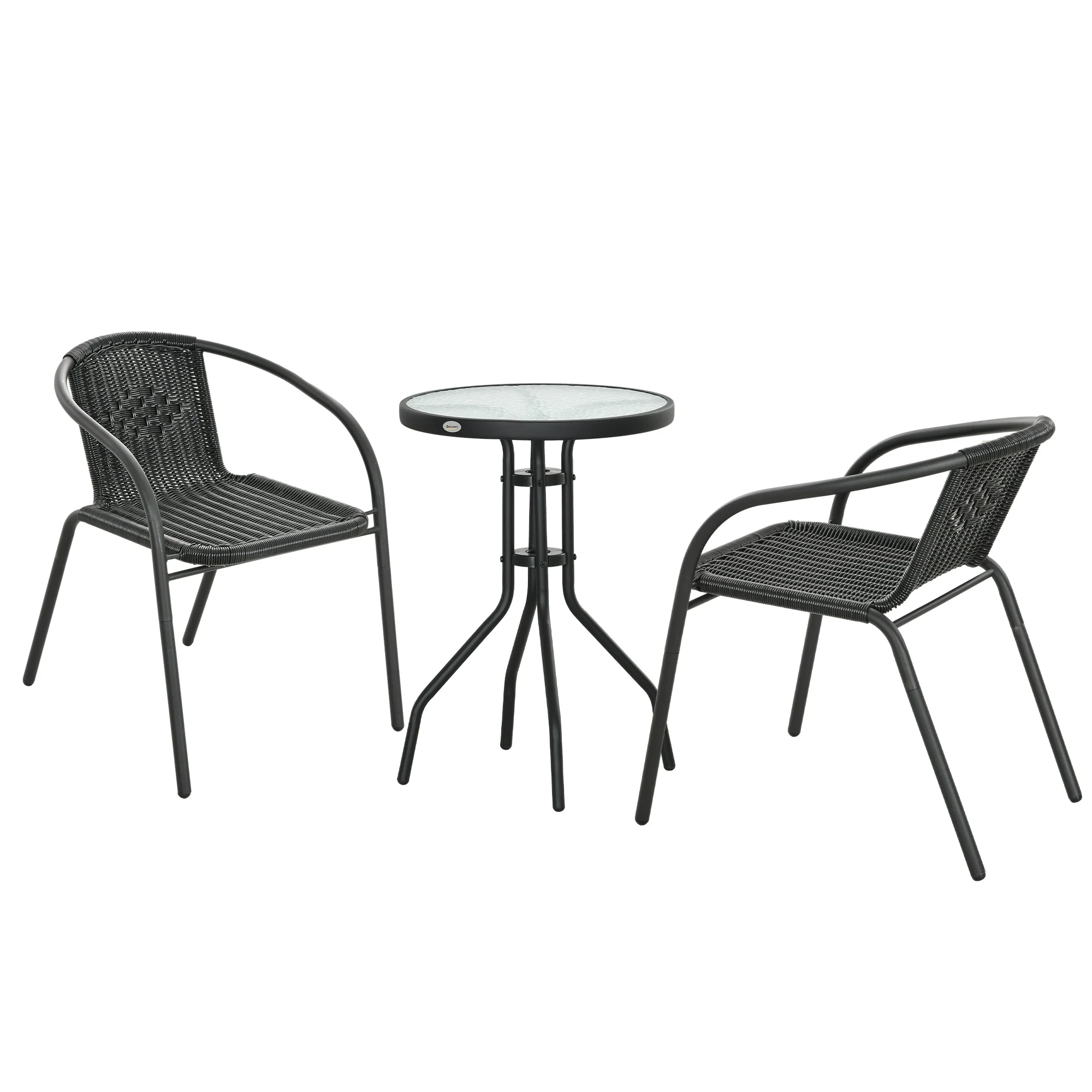 3 Piece Rattan Bistro Set with Coffee Table & Stackable Chairs, Black - Image 2
