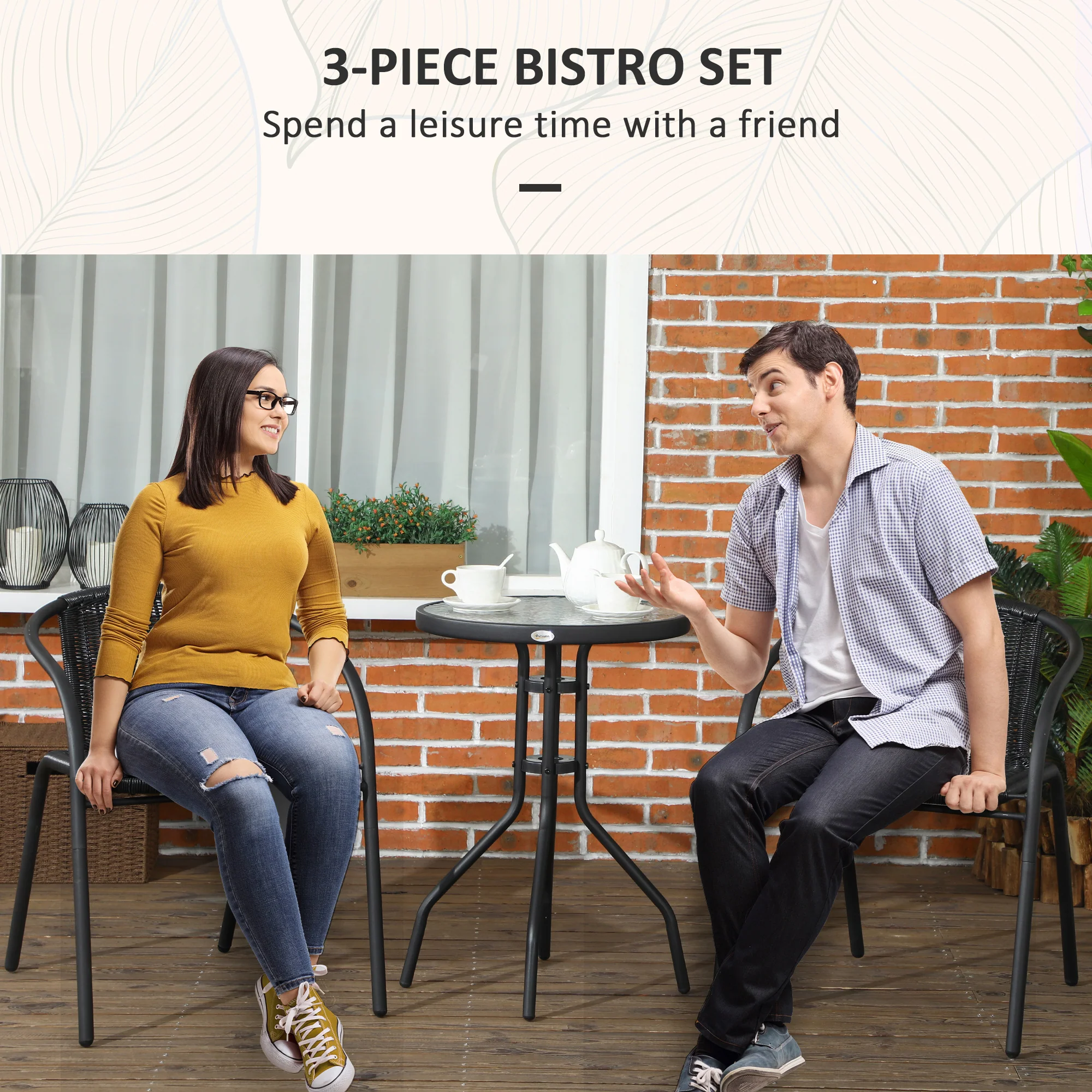 3 Piece Rattan Bistro Set with Coffee Table & Stackable Chairs, Black - Image 6
