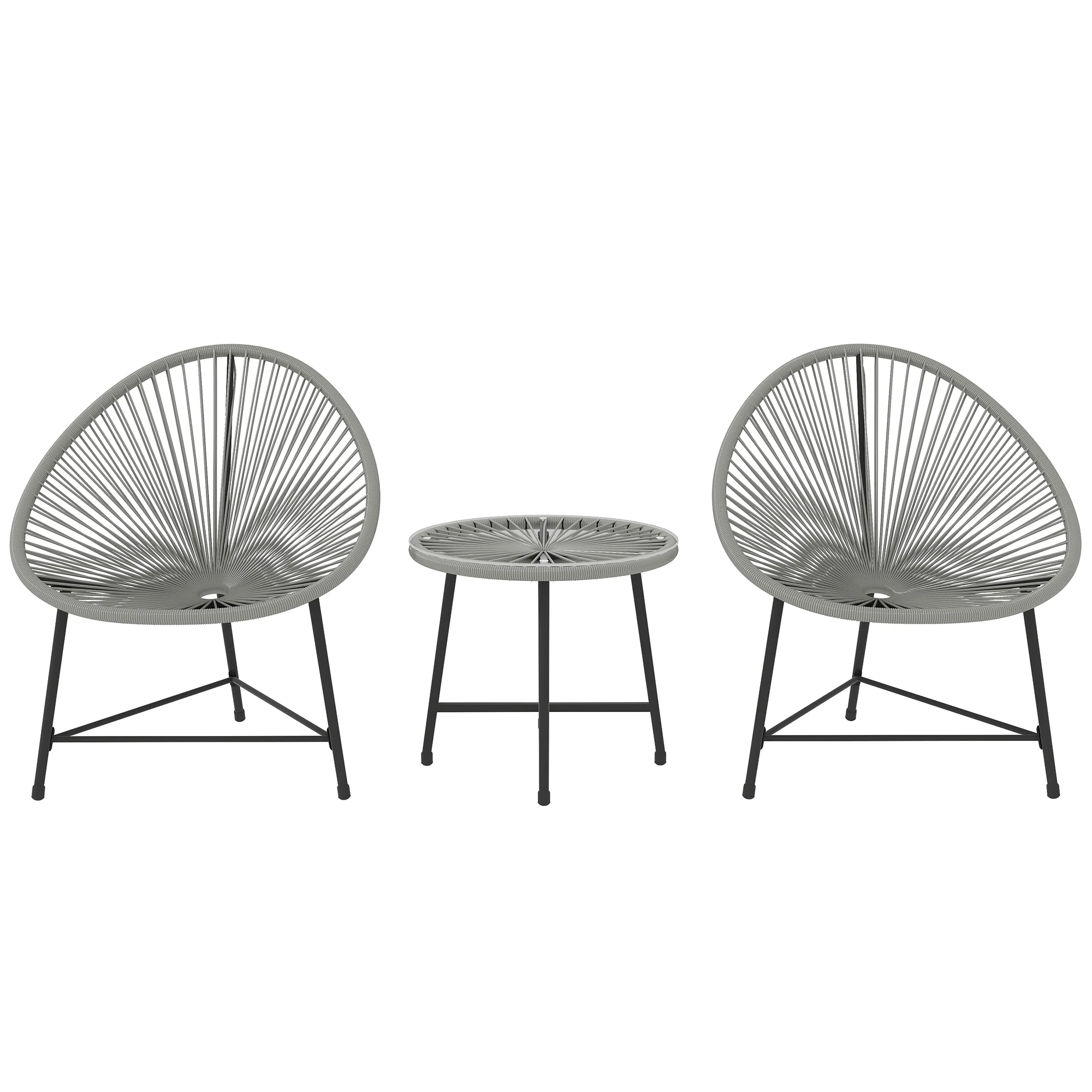 3 Pieces Rattan Bistro Set with Acapulco Chairs, Glass Top Table & Metal Frame, Grey