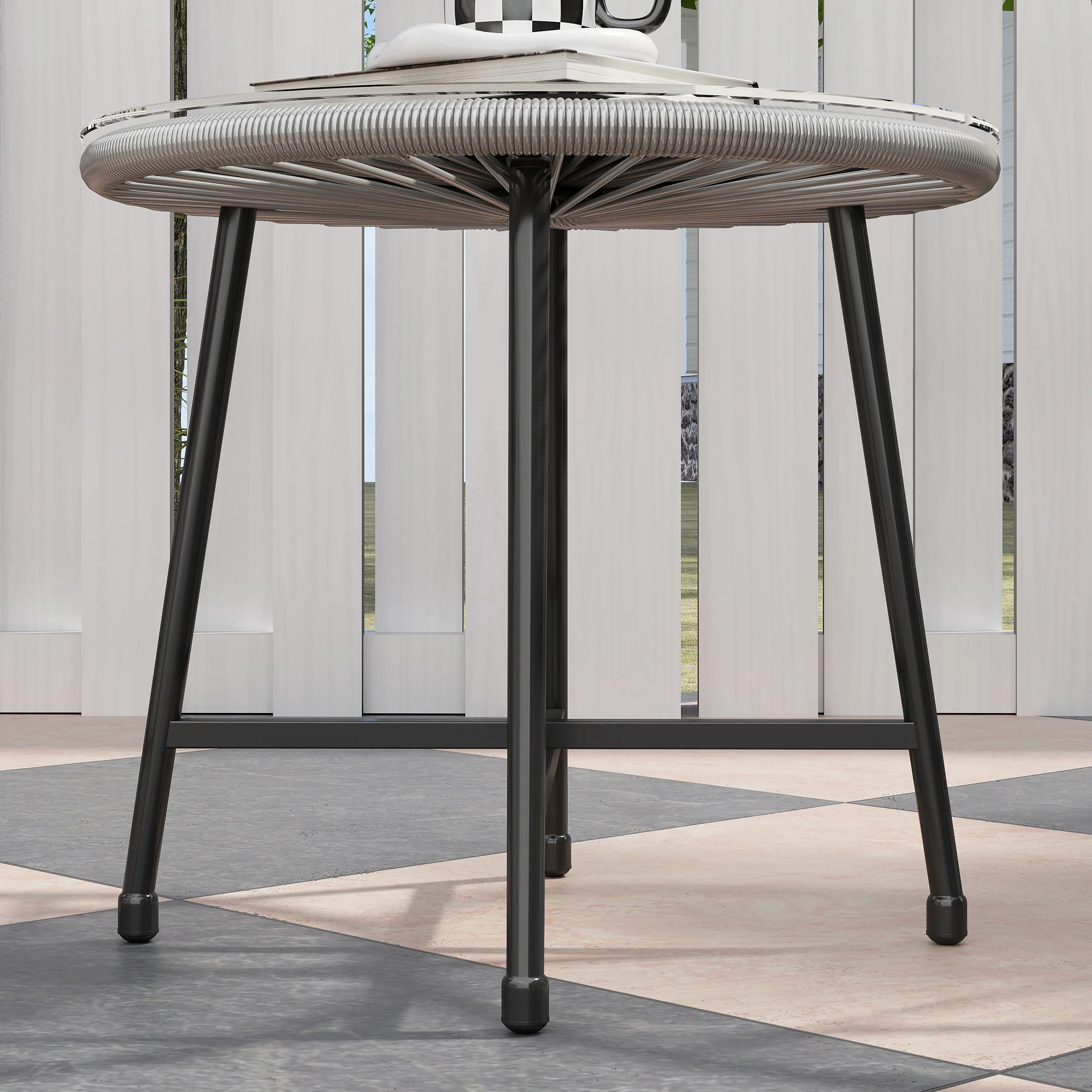 3 Pieces Rattan Bistro Set with Acapulco Chairs, Glass Top Table & Metal Frame, Grey - Image 11
