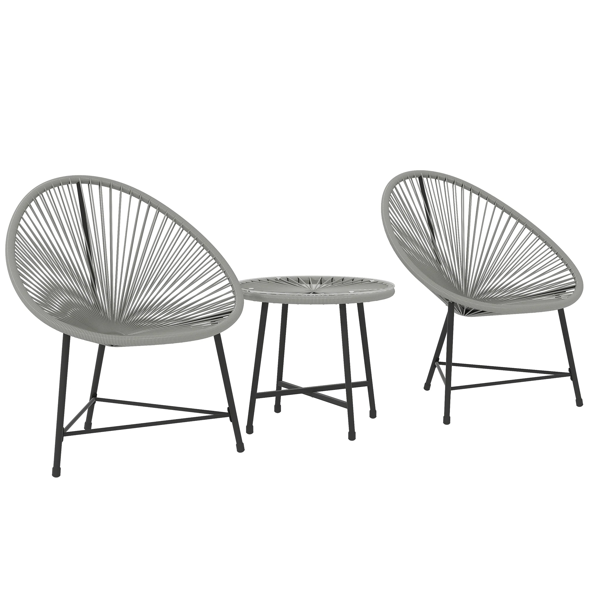 3 Pieces Rattan Bistro Set with Acapulco Chairs, Glass Top Table & Metal Frame, Grey - Image 2