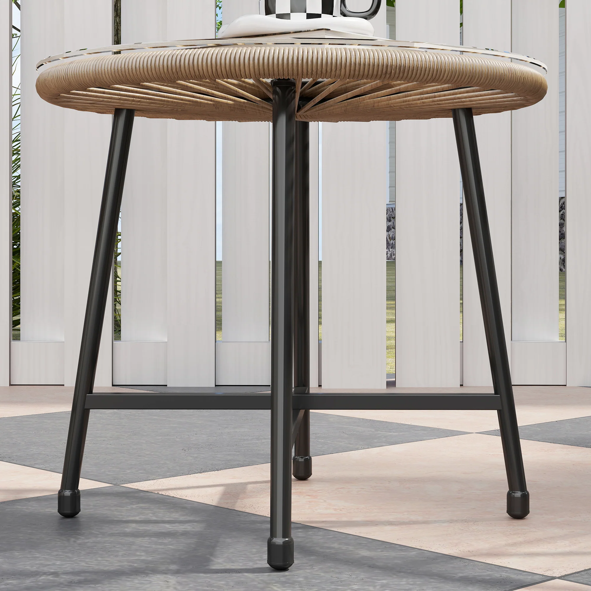 3 Pieces Rattan Bistro Set with Acapulco Chairs, Glass Top Table & Metal Frame, Natural - Image 11