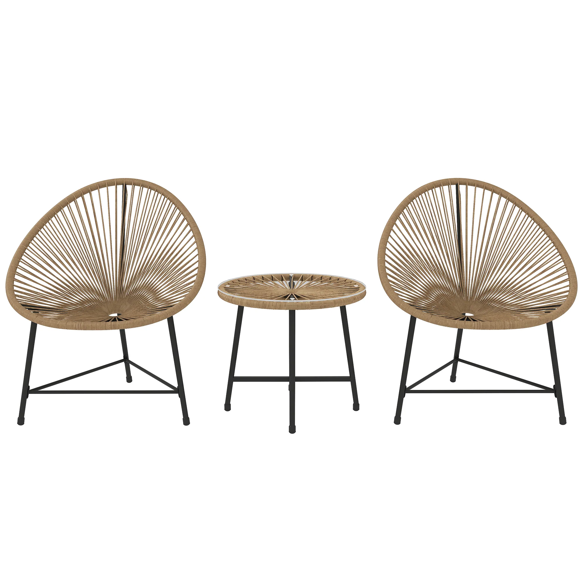 3 Pieces Rattan Bistro Set with Acapulco Chairs, Glass Top Table & Metal Frame, Natural - Image 12