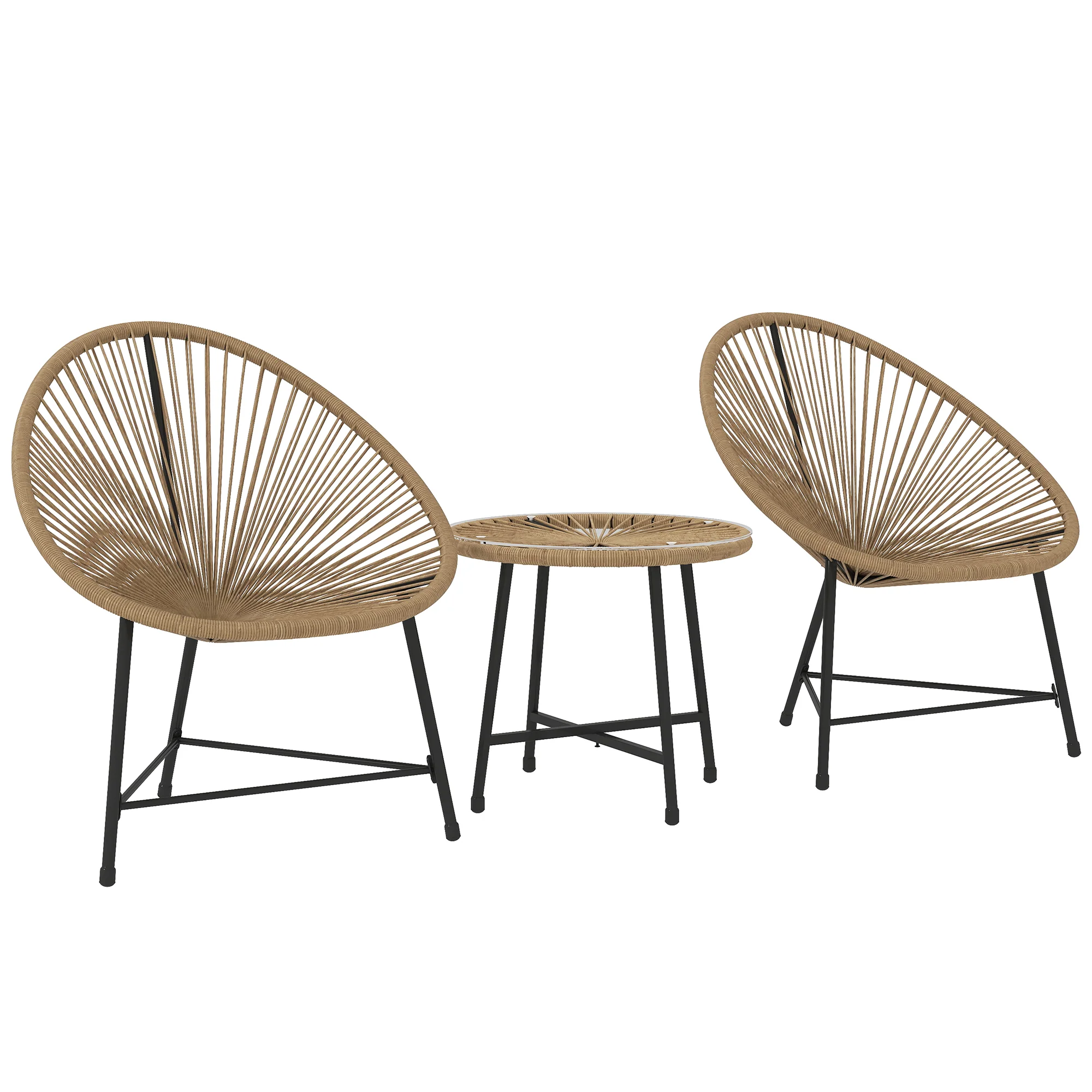3 Pieces Rattan Bistro Set with Acapulco Chairs, Glass Top Table & Metal Frame, Natural - Image 2
