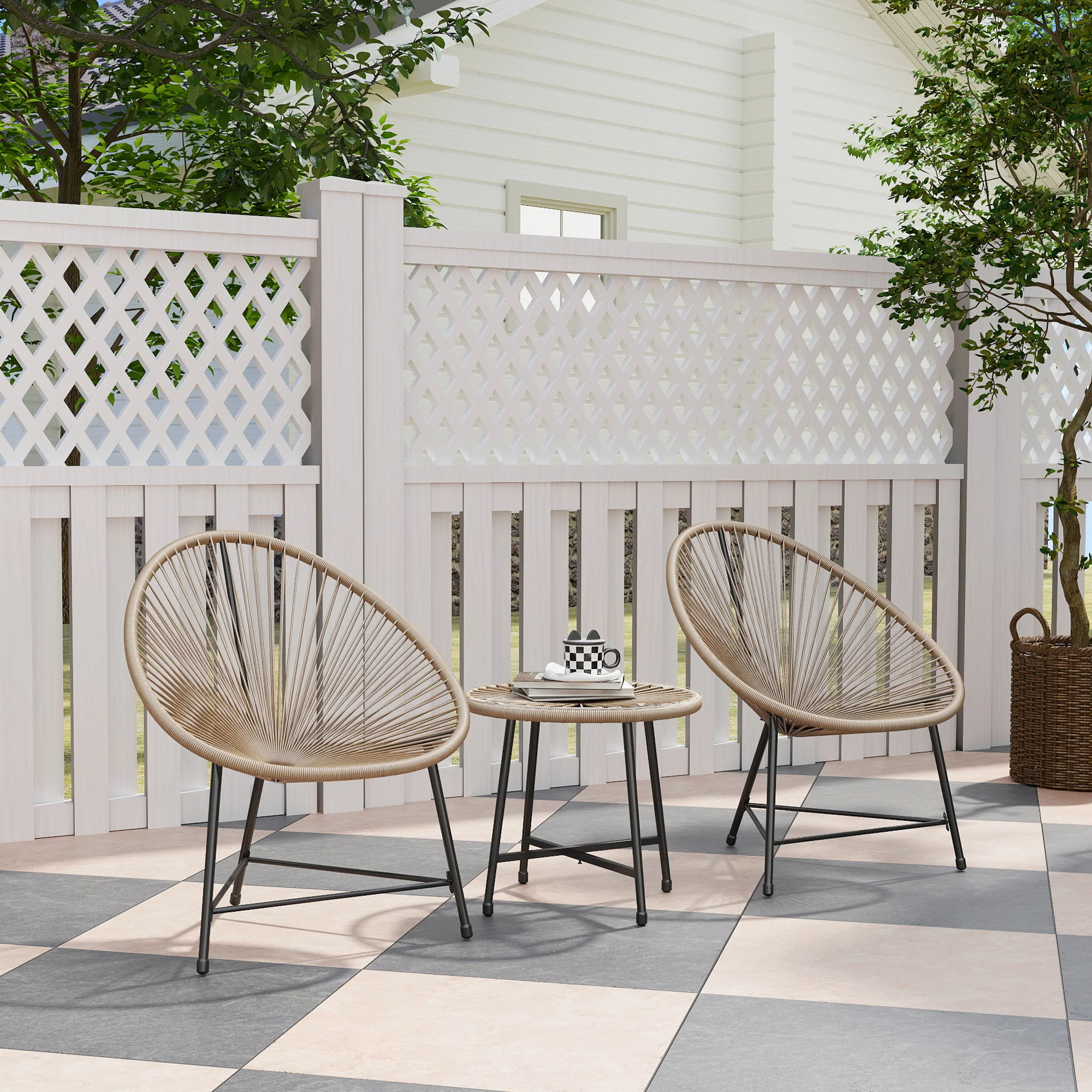 3 Pieces Rattan Bistro Set with Acapulco Chairs, Glass Top Table & Metal Frame, Natural - Image 3