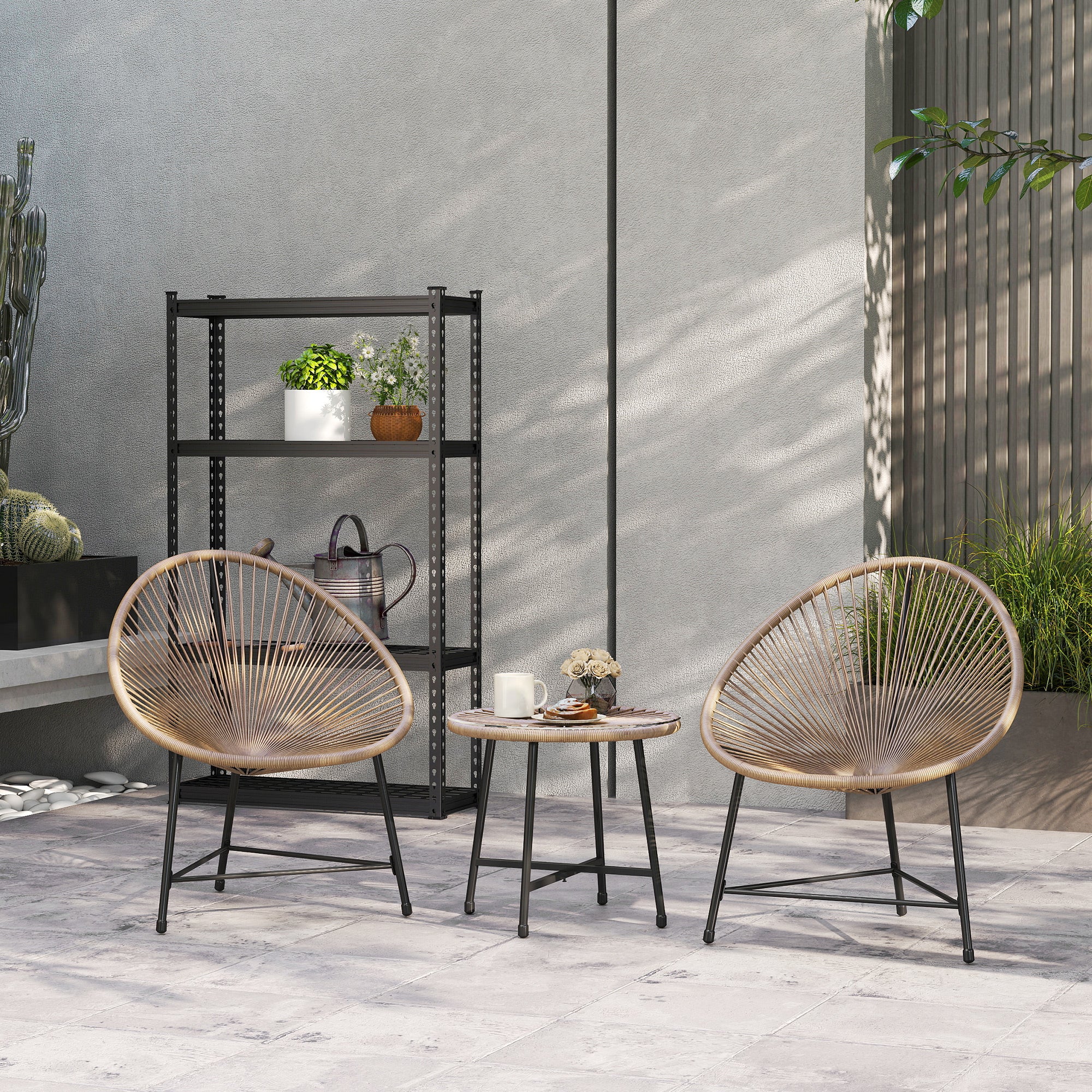 3 Pieces Rattan Bistro Set with Acapulco Chairs, Glass Top Table & Metal Frame, Natural - Image 4