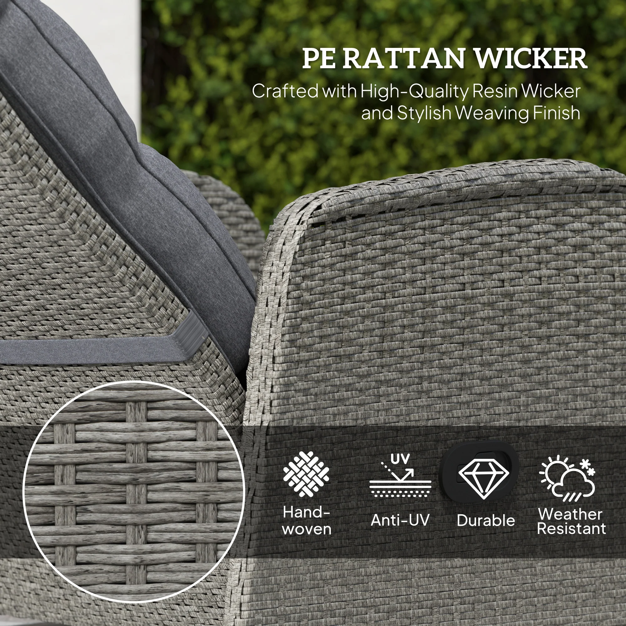 3 Pieces Rattan Bistro Set with Reclining Loungers, 2-Tier Coffee Table & Cushions, Grey - Image 6