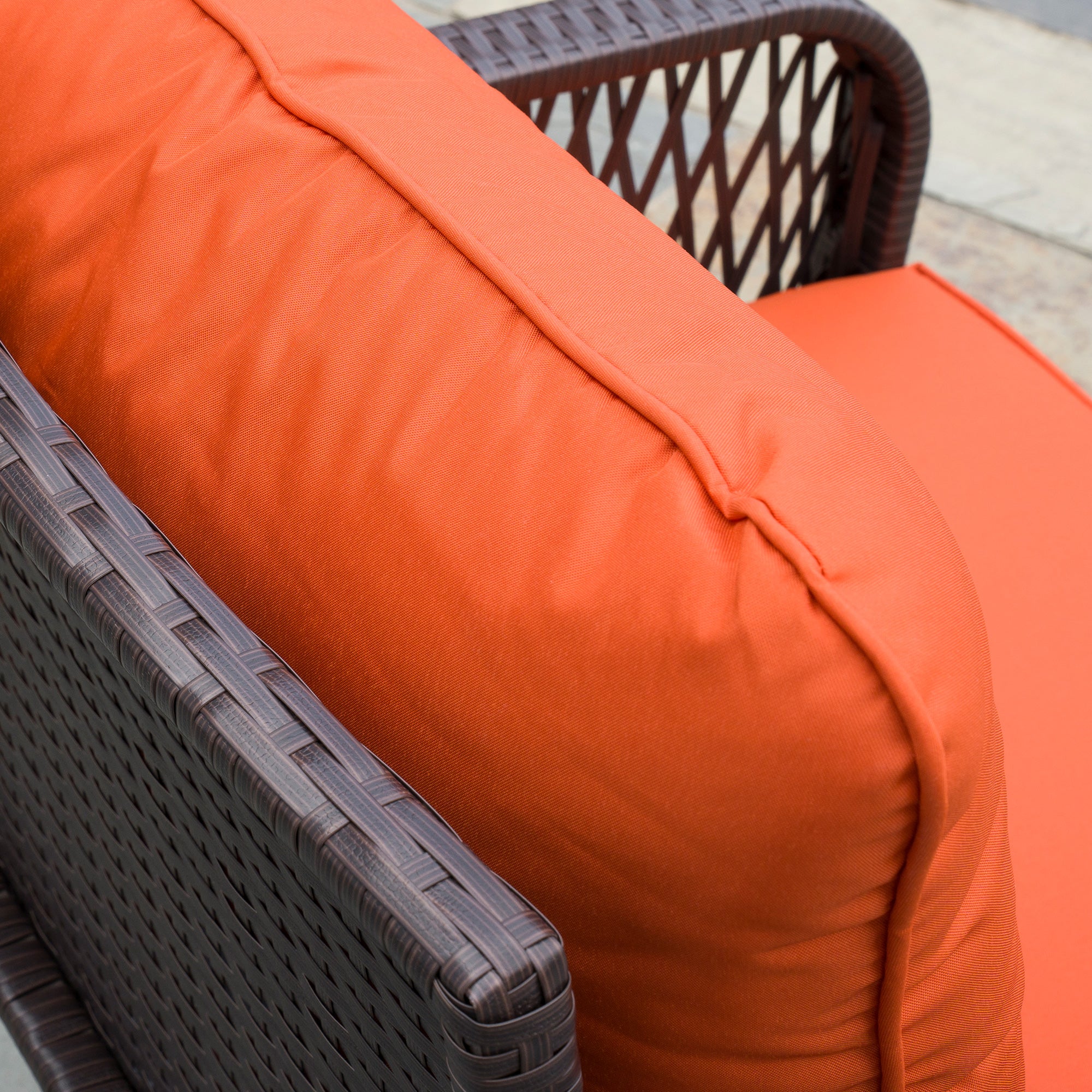 3 Pieces Rattan Bistro Set with Glass Top Table, Chairs & Thickened Cushions, Orange - Image 11