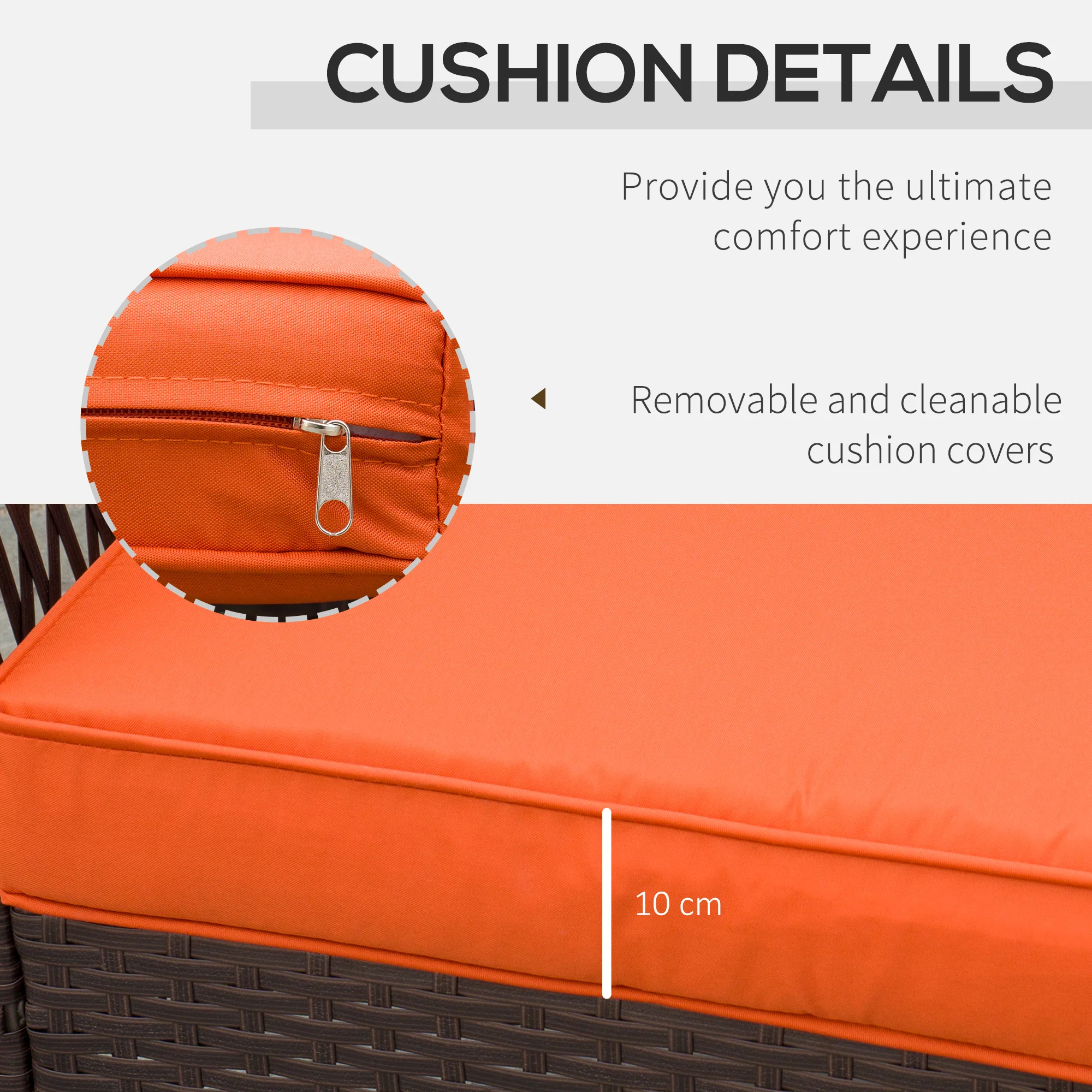 3 Pieces Rattan Bistro Set with Glass Top Table, Chairs & Thickened Cushions, Orange - Image 8
