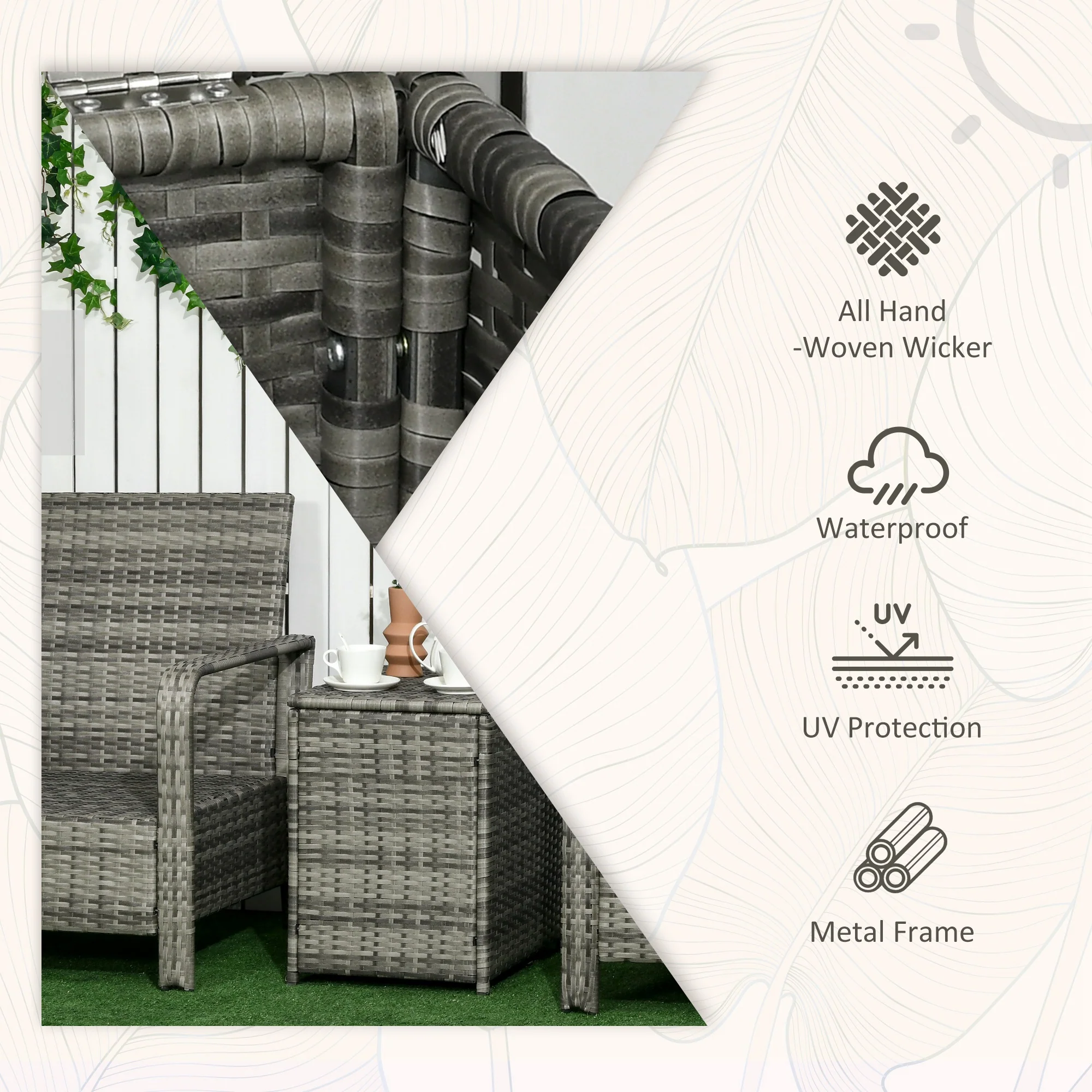 3 Pieces Rattan Bistro Set with Storage Coffee Table, Chairs & Thickened Cushions, Orange - Image 6