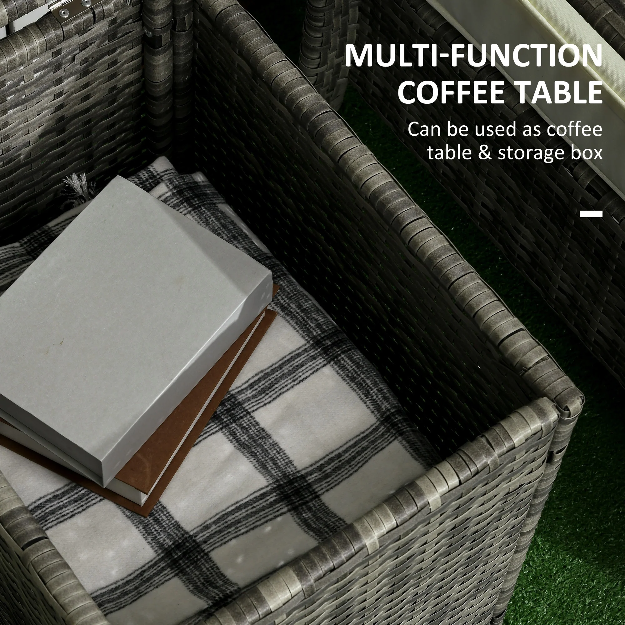 3 Pieces Rattan Bistro Set with Storage Coffee Table, Chairs & Thickened Cushions, Orange - Image 7